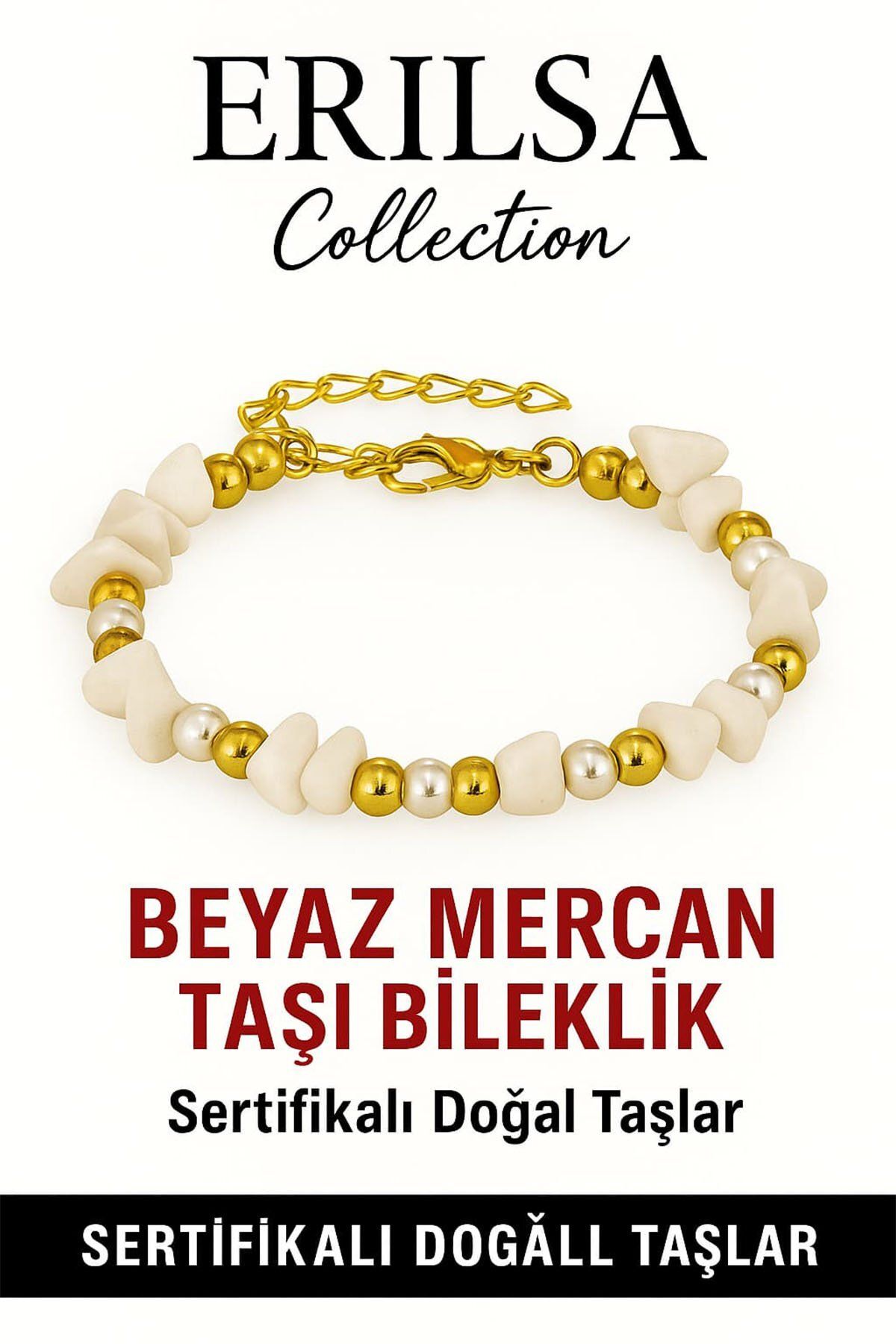 Erilsa Sertifikalı Kırık Taşlı Model İnci – Beyaz Mercan Taşı Bileklik – Denge ve Canlılık Enerjisi