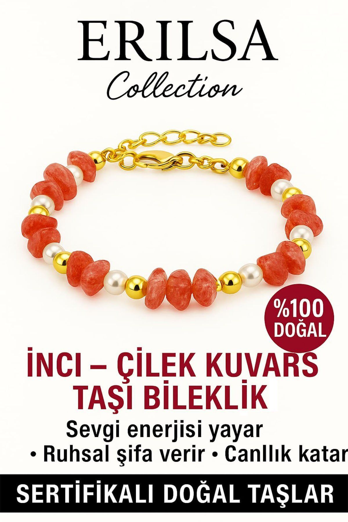 Erilsa Sertifikalı İnci ve Çilek Kuvars Taşı Bileklik – Zihinsel Berraklık