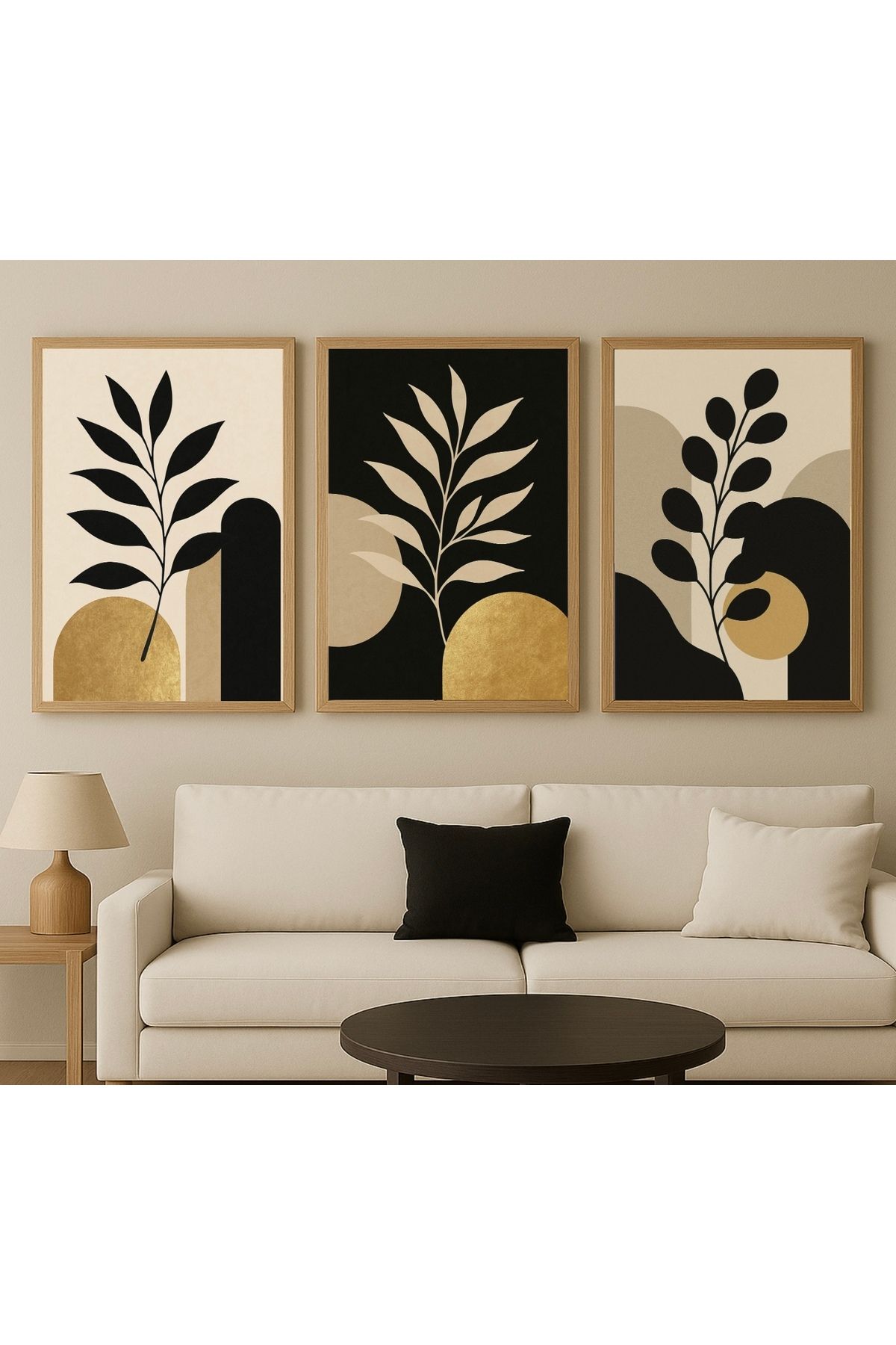 For Art Atölye Golden Botanicals 3’lü Dijital Baskı Tablo Seti - Özel Tasarım, Ahşap Çerçeveli