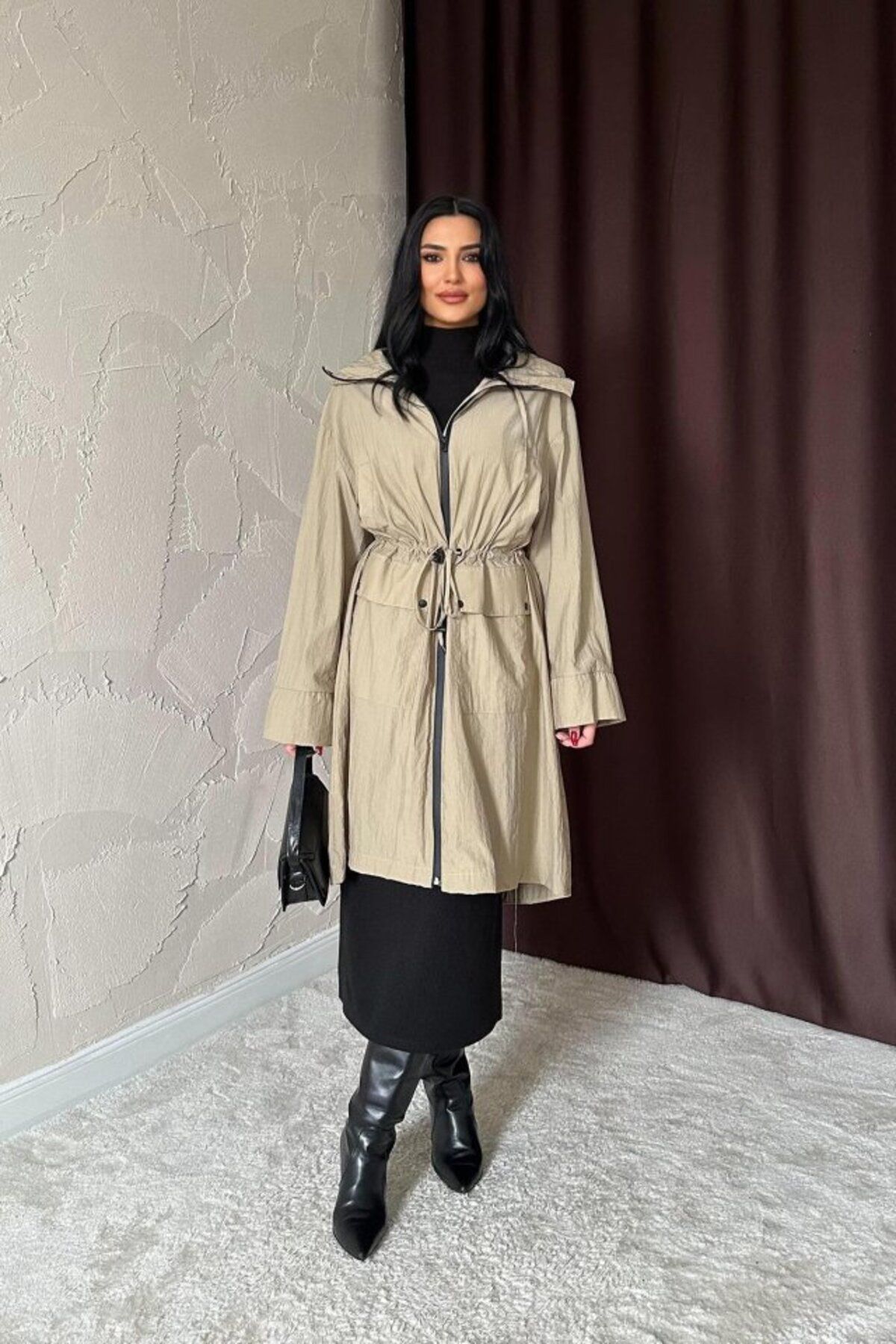 POLEXP Camel Askı Detaylı Trençkot