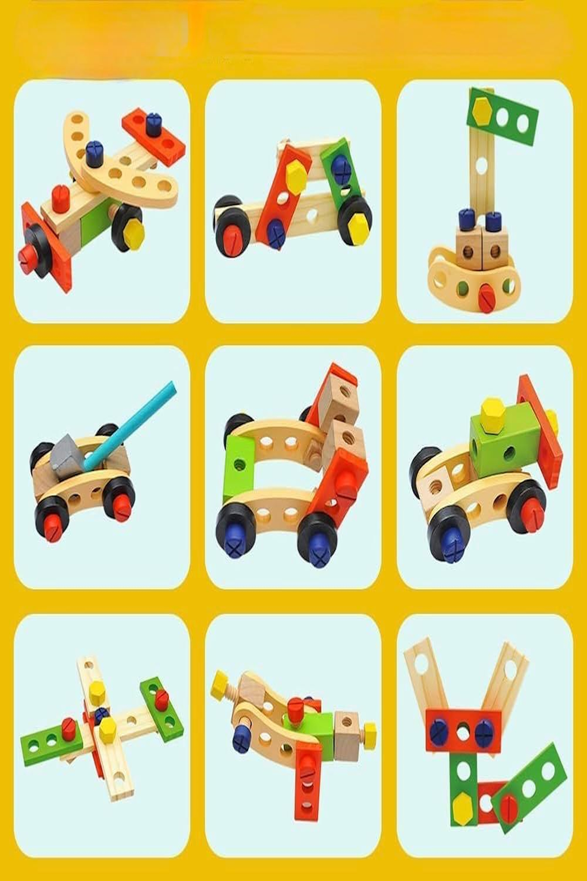 Bundeba Ahşap Sök Tak Vidalı Araba Farklı Araç Modelleri Yapma Seti Eğitici Oyuncak Montessori Yapı Blokları fotoğrafı 6 (önizleme)