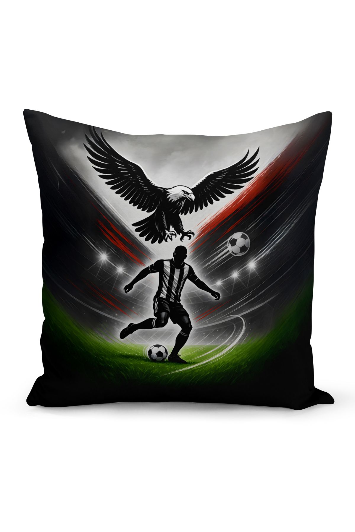 Bertille Home Çocuk Bebek Siyah Beyaz Taraftar Futbol Serisi Kırlent Kılıfı (Cushion Cover)