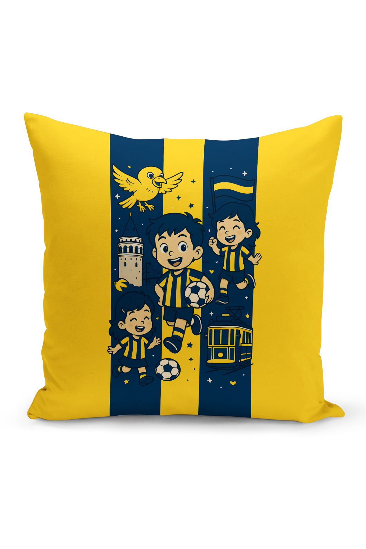 Bertille Home Çocuk Bebek Sarı Lacivert Taraftar Futbol Serisi Kırlent Kılıfı (Cushion Cover)