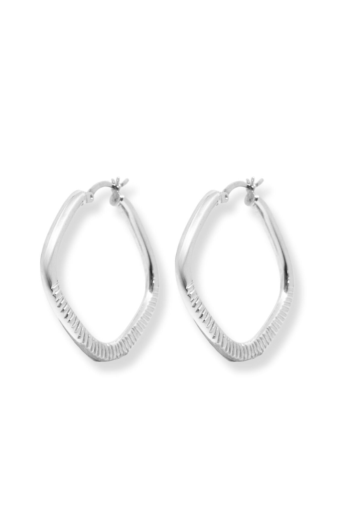oya silver Modern Kare Kadın Gümüş Halka Küpe 3x3.5CM