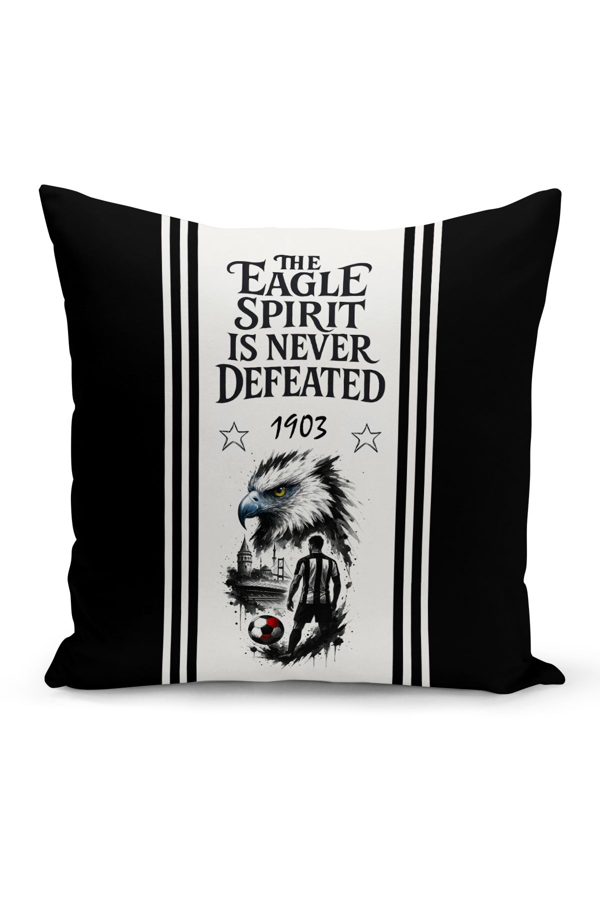 Bertille Home Çocuk Bebek Siyah Beyaz Taraftar Futbol Serisi Kırlent Kılıfı (Cushion Cover)