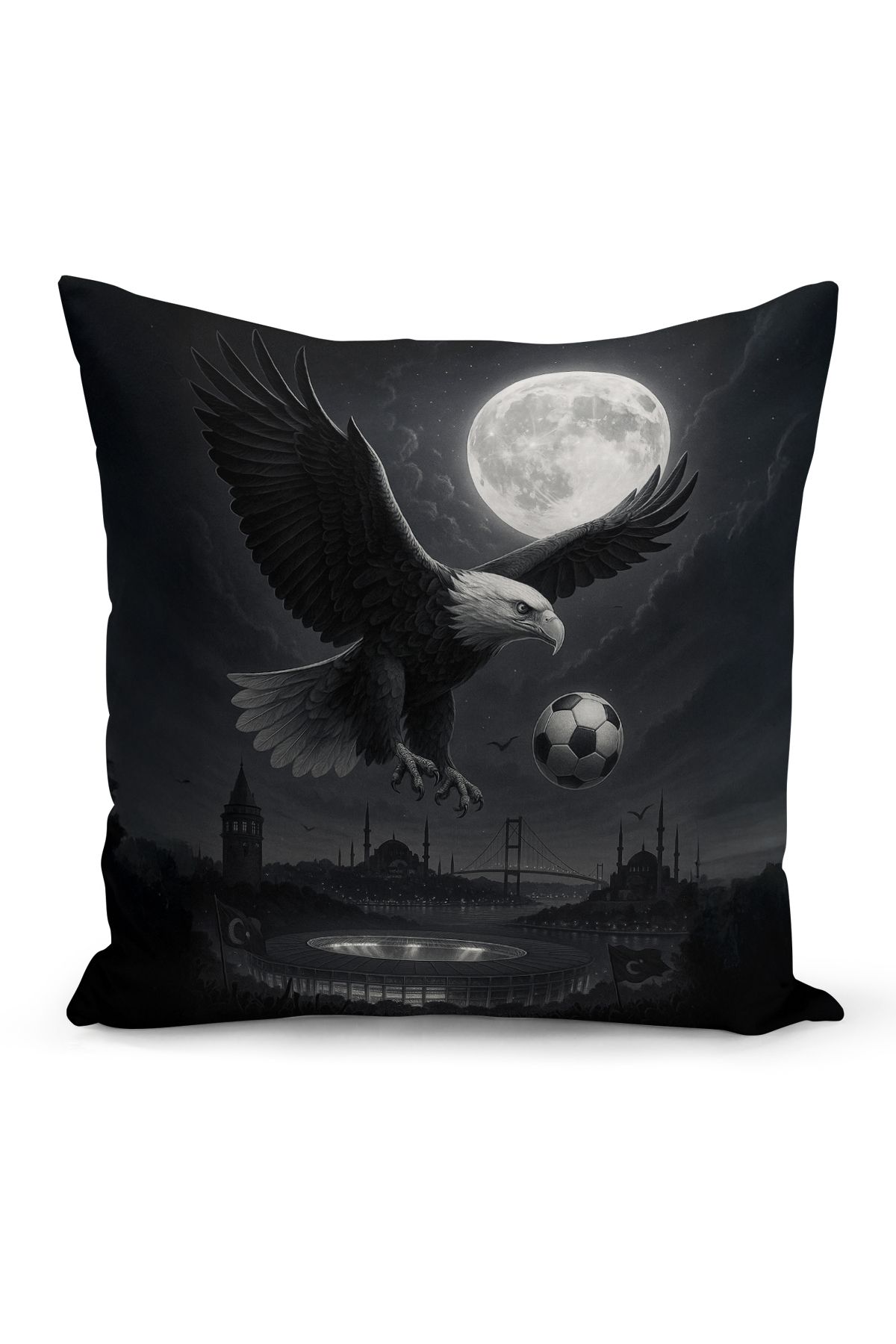 Bertille Home Çocuk Bebek Siyah Beyaz Taraftar Futbol Serisi Kırlent Kılıfı (Cushion Cover)