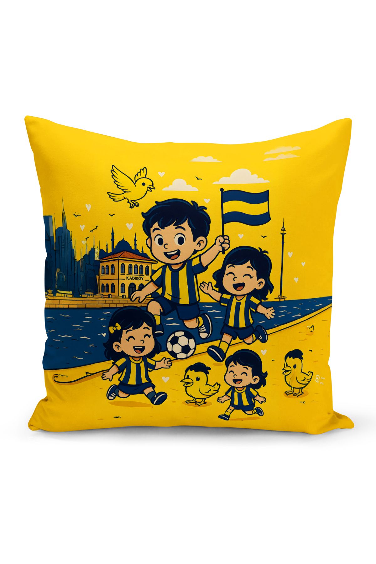 Bertille Home Çocuk Bebek Sarı Lacivert Taraftar Futbol Serisi Kırlent Kılıfı (Cushion Cover)
