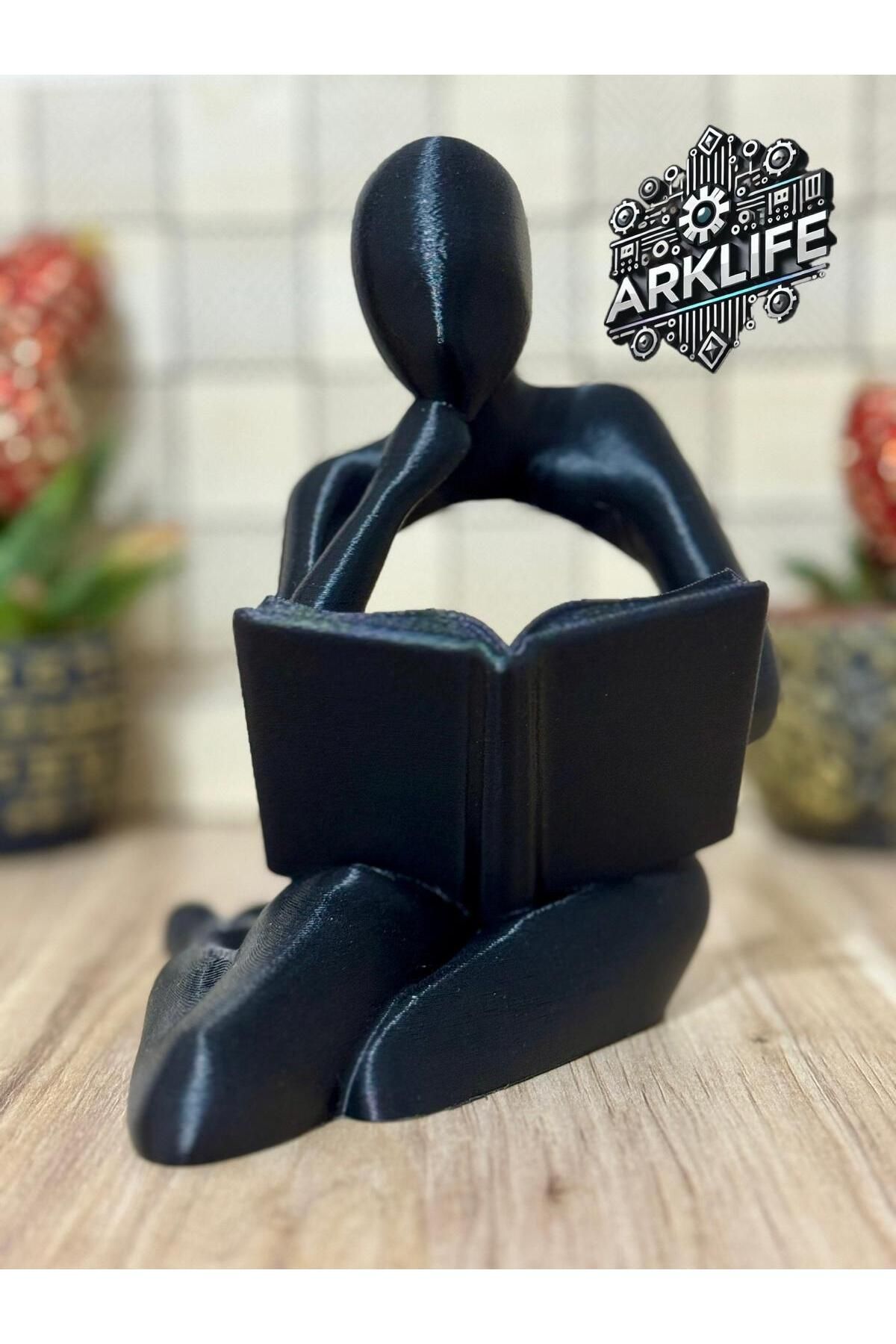 ARKlife 3D Electronic Kitap Okuyan Figür Dekoratif Obje Biblo Heykel Kitaplık Raf Masaüstü Süs Eşyası Kitapsevere Hediye