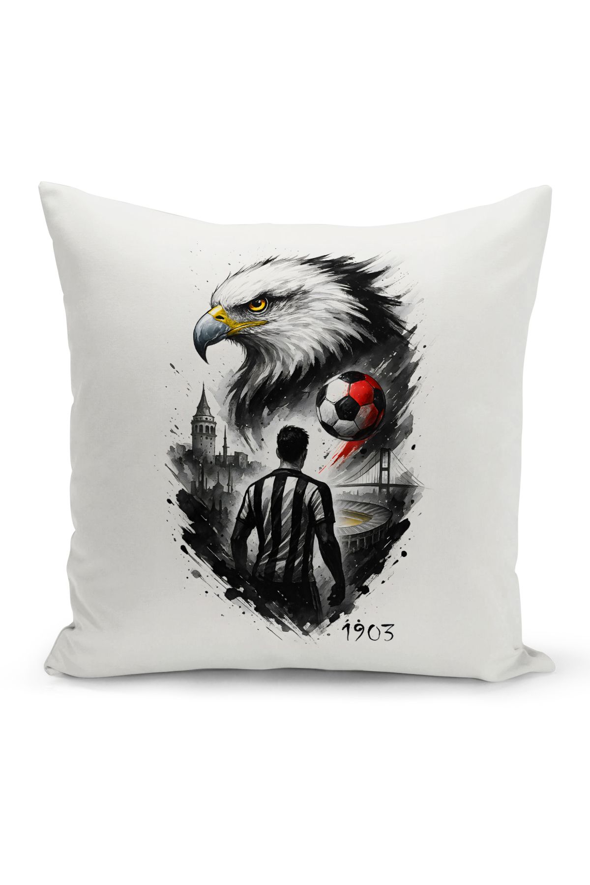 Bertille Home Çocuk Bebek Siyah Beyaz Taraftar Futbol Serisi Kırlent Kılıfı (Cushion Cover)