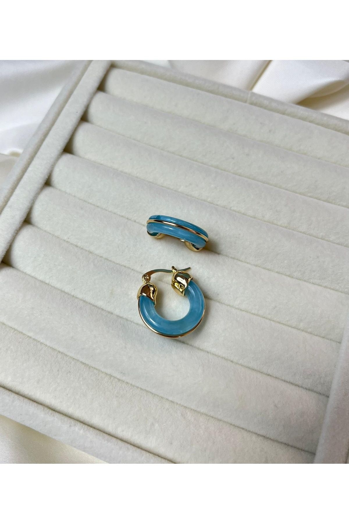 Orvix Accessories Kararmaz Mavi Halka Kadın Küpe Yazlık Küpe Abiye Küpe Vintage Küpe Hediyelik Küpe