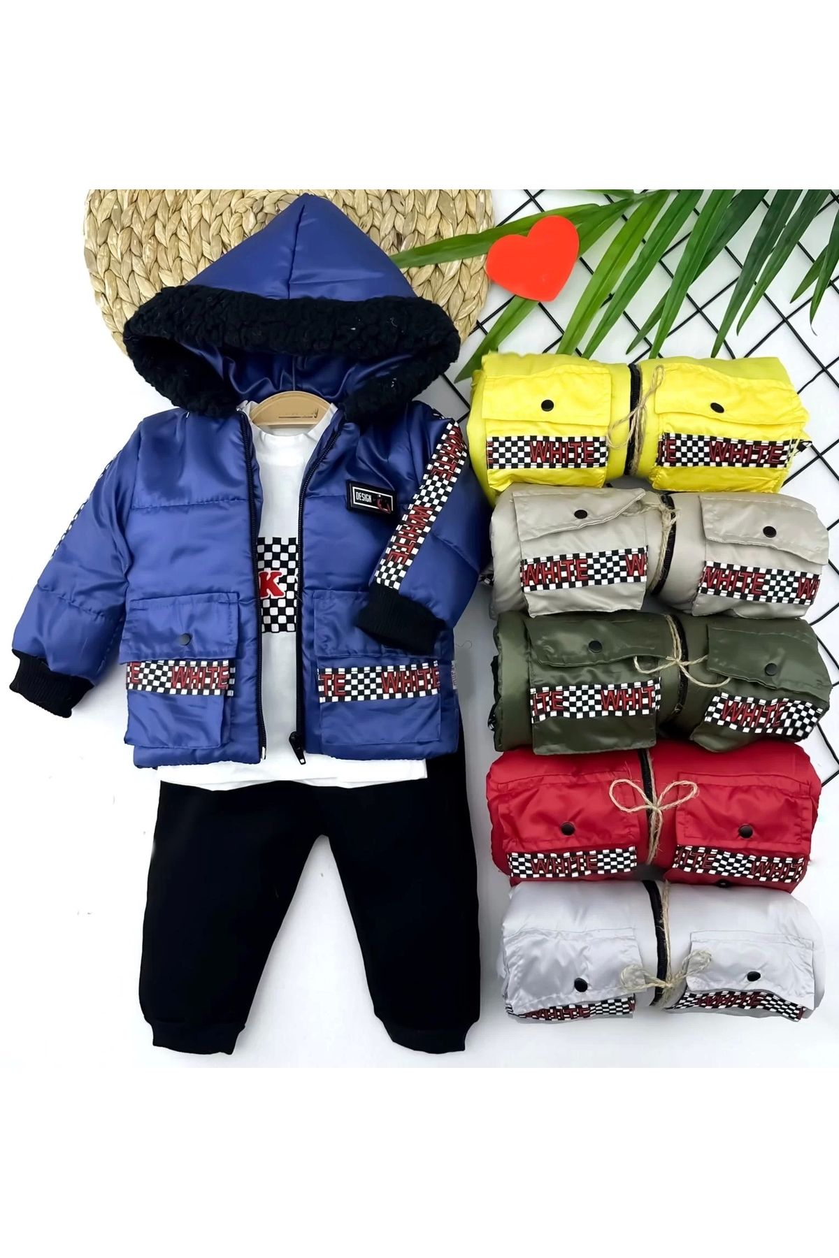 Moda Şahsenem 9-12-18-24 Ay Kapşonlu Fermuarlı Mont Pantolon Uzun Kollu Sweatli 3lü Kız Erkek Bebek Takımı Sarı