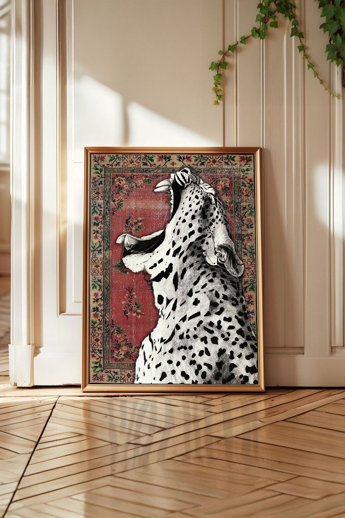 Huca İran Halısı ve Leopar - Halı Poster - Üzerine Resim Yapılmış Halı - Modern Sanat - Vintage - Boho