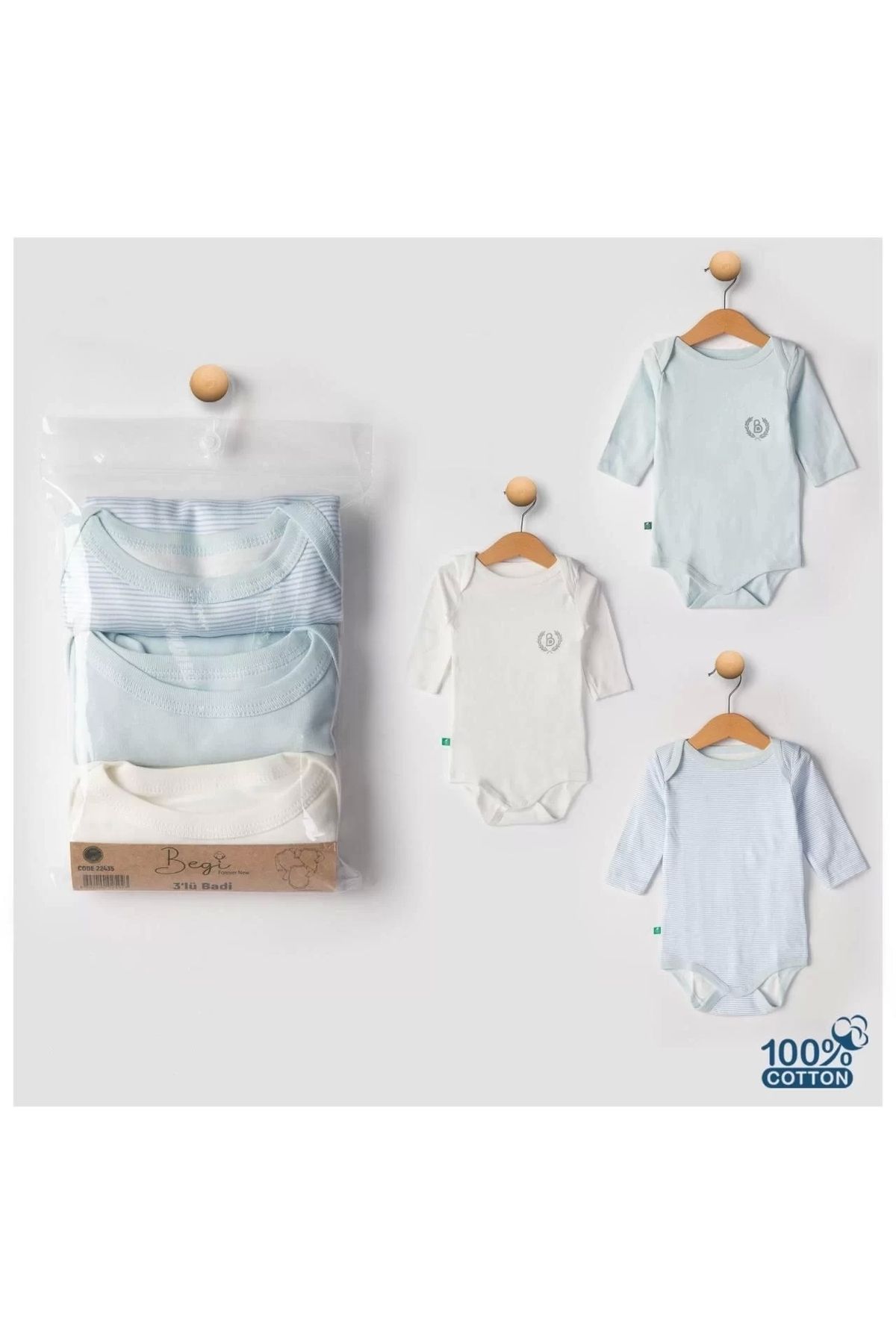 Moda Şahsenem 3'lü Naturel Bebek Badi Zıbın -%100 Pamuk