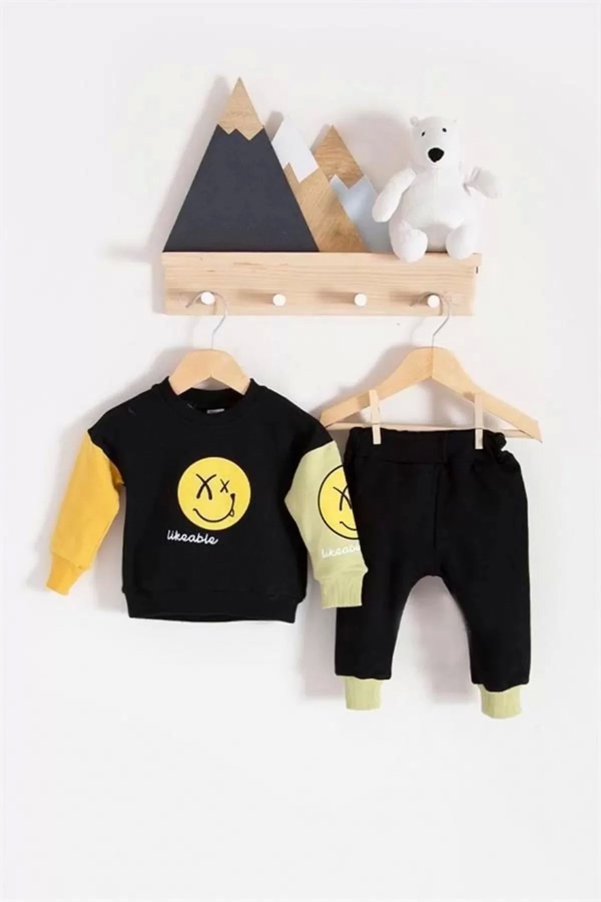 Moda Şahsenem Erkek Bebek Emoji Baskılı Takım % 100 Pamuk