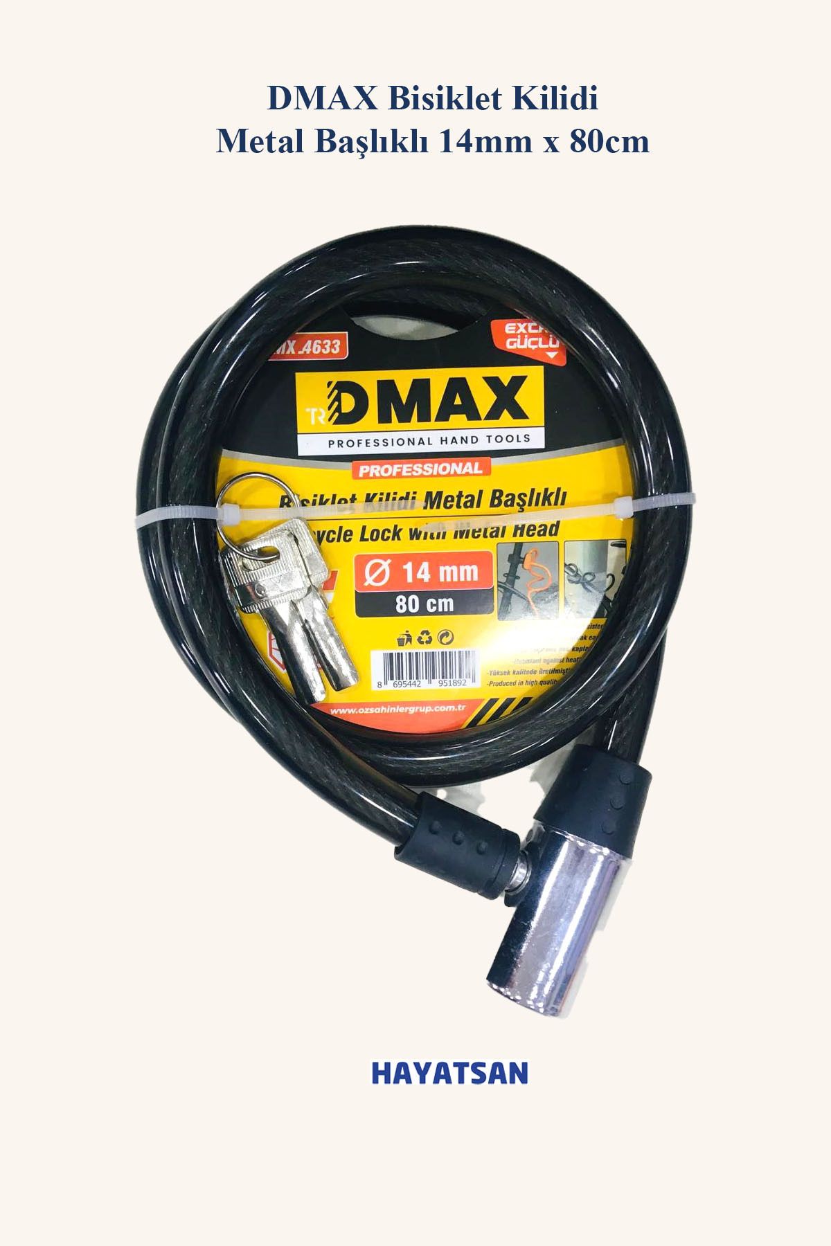 DMAX Bisiklet Kilidi Metal Başlıklı 14mm x 80cm