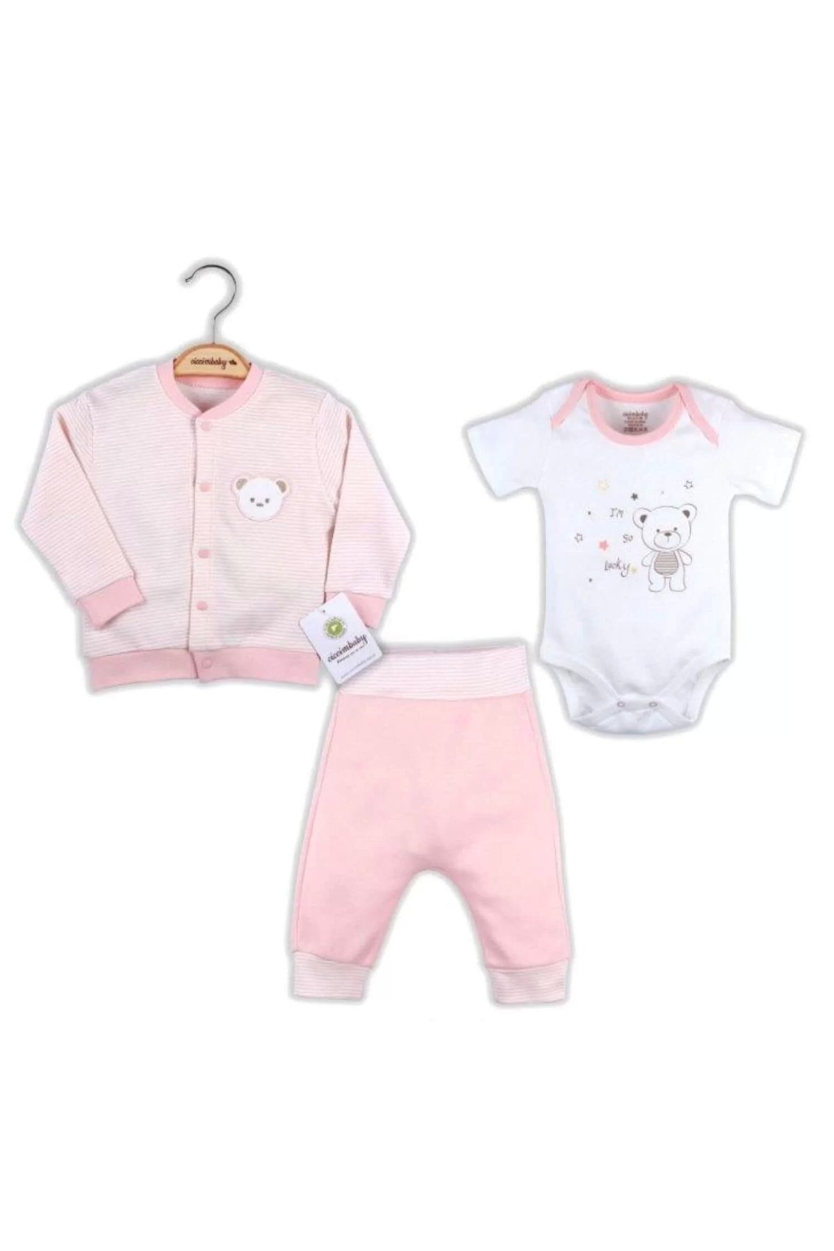 Moda Şahsenem Çift Ayıcık 3lü Takım Pembe