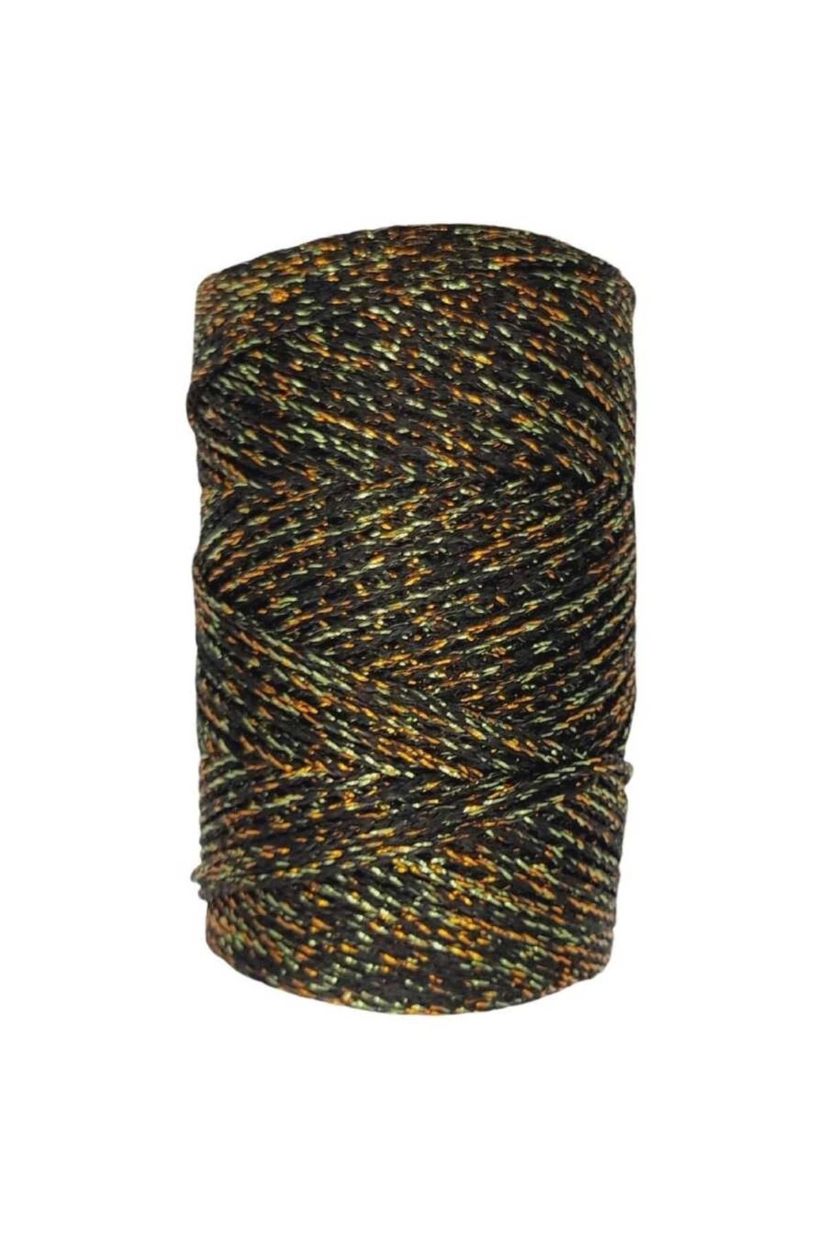 P Parla Makrome İpi 3mm Polyester Siyah Altın Simli