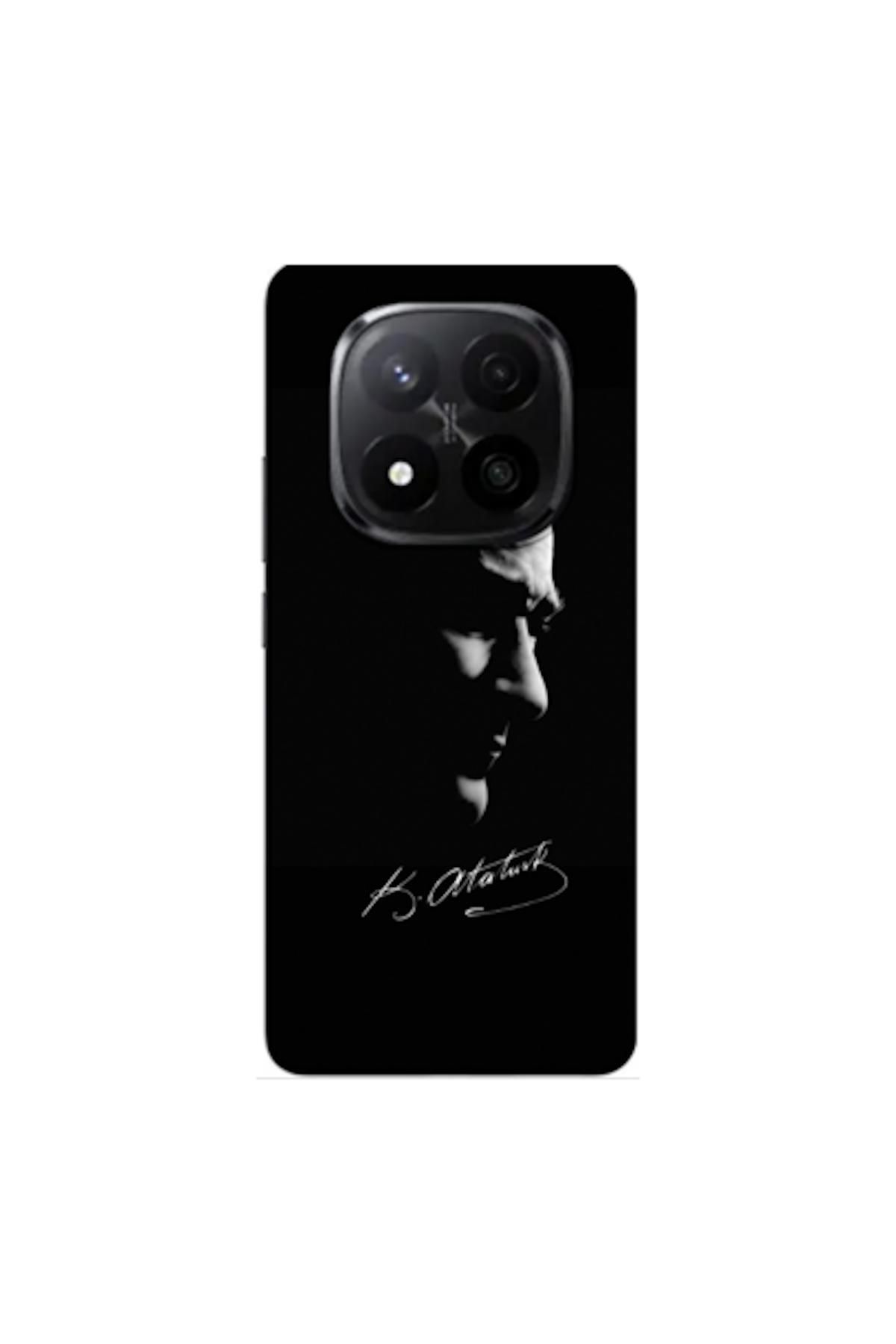 Zebana Xiaomi Redmi Note 14 5G Uyumlu Kılıf Mustafa Kemal Atatürk Black Silikon Kılıf (Baskılı)
