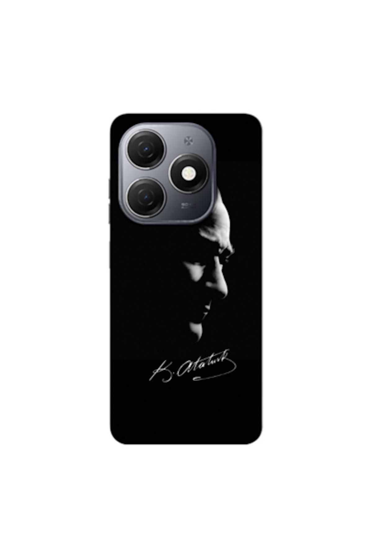 Zebana TECNO Spark 20C Uyumlu Kılıf Mustafa Kemal Atatürk Black Silikon Kılıf (Baskılı)