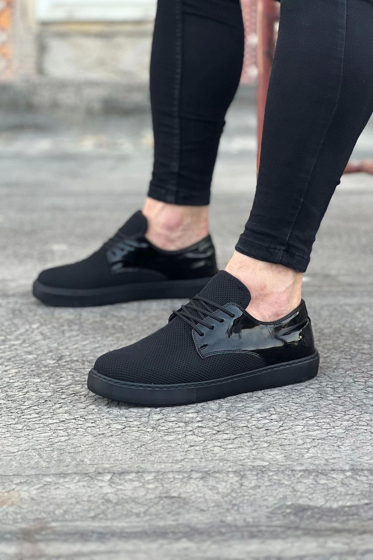 HACESHOP WG016 Kömür Rugan Triko Erkek Casual Ayakkabı