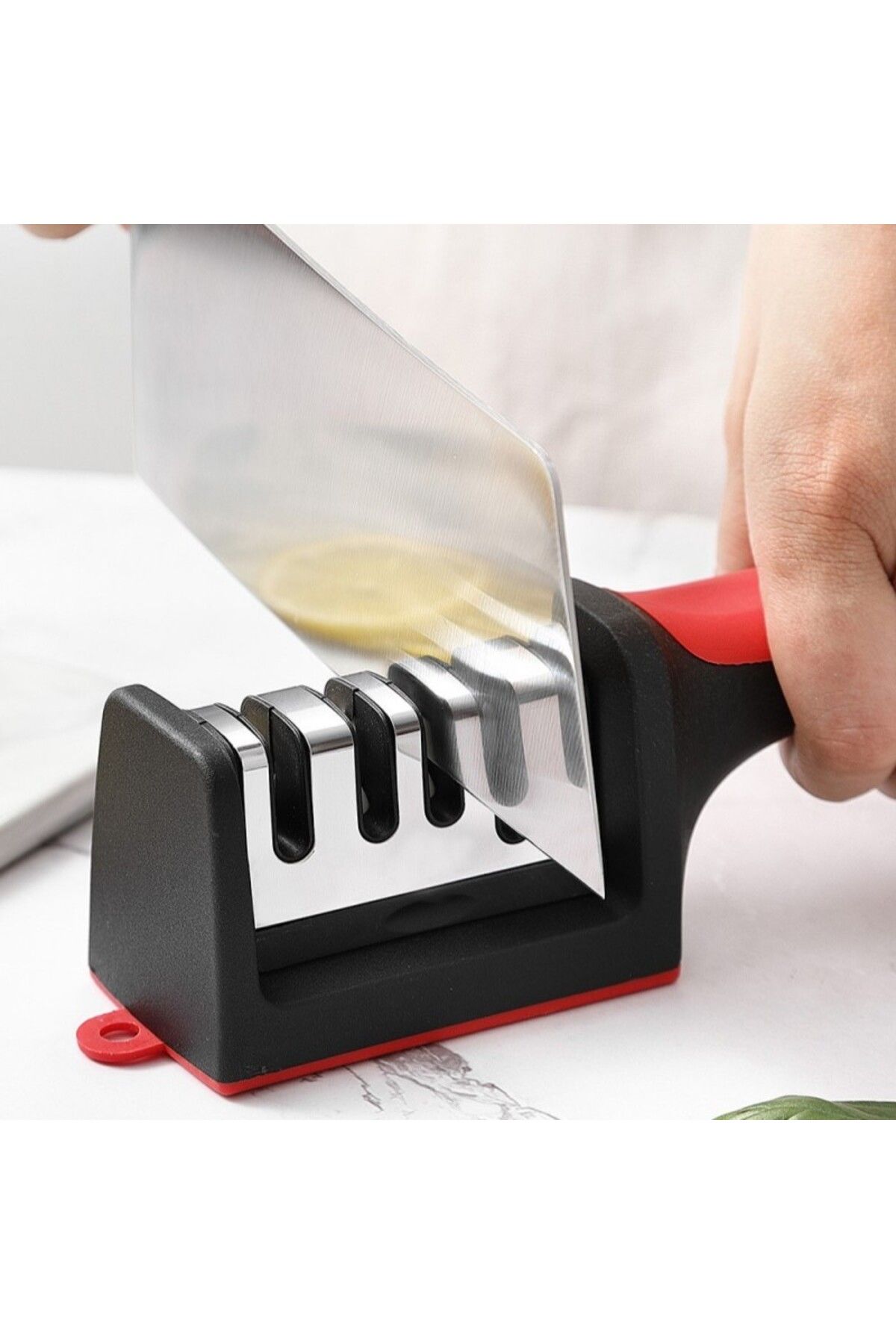 ECARLA-Knife and scissors sharpener, multifunctional, black with red, 4 levels, KU01 4
