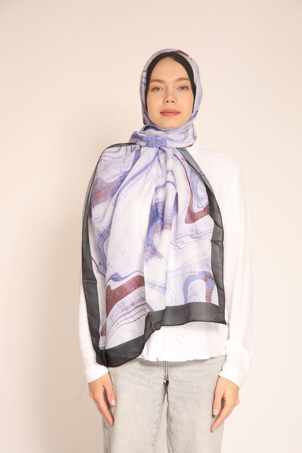 BERCHEM SCARF Lila ve Bordo Tonlarında Mermer Desenli Şal Hafif ve Modern Tasarım