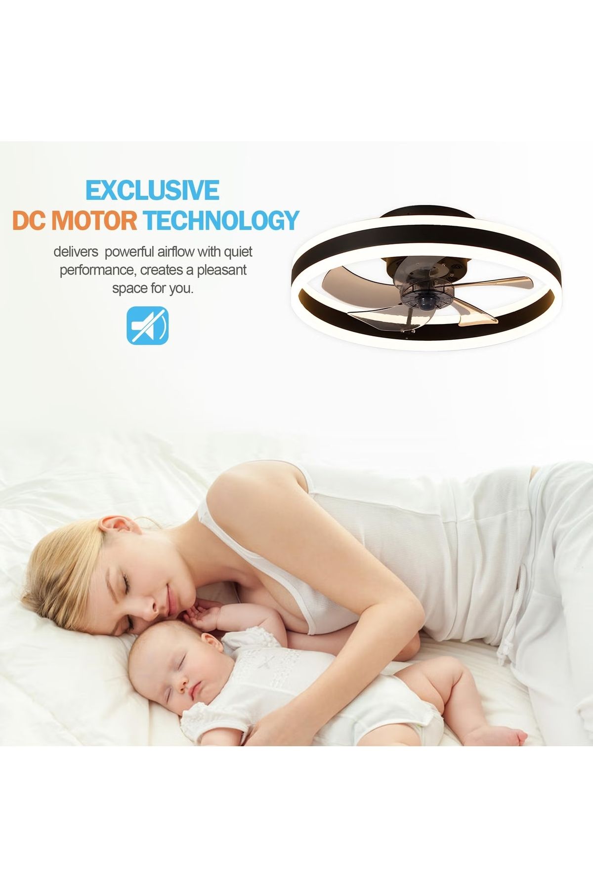 FlashHawk-Ceiling Fan with Light, Oscillating Fan, 6 Speeds Adjustable, Flush Mount Ceiling Fan 50 * 22CM 6