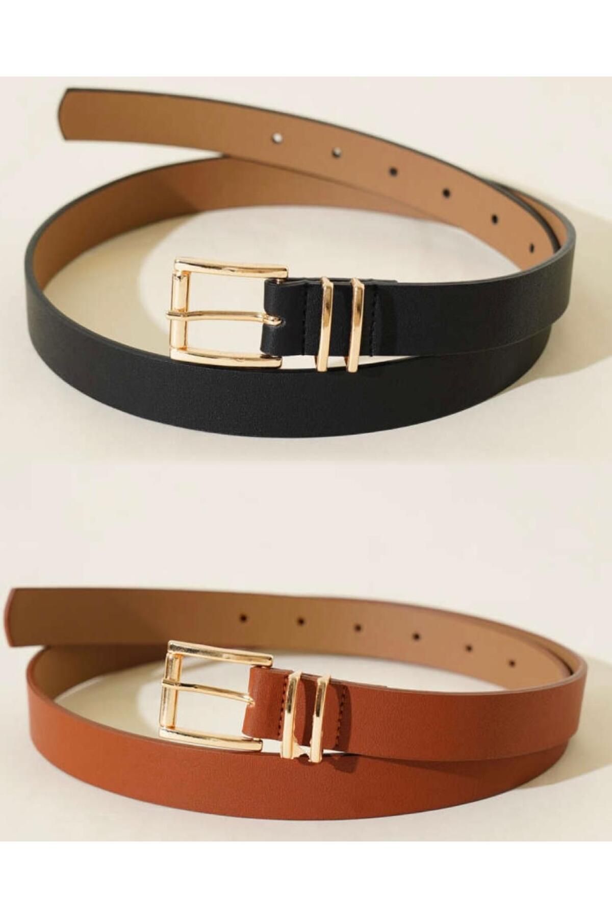 Desre Moda 2'li Gold Tokalı Köprülü Kadın Kemer Pantolon Kemeri Elbise Kemeri Gömlek Kemeri Ceket Kemeri