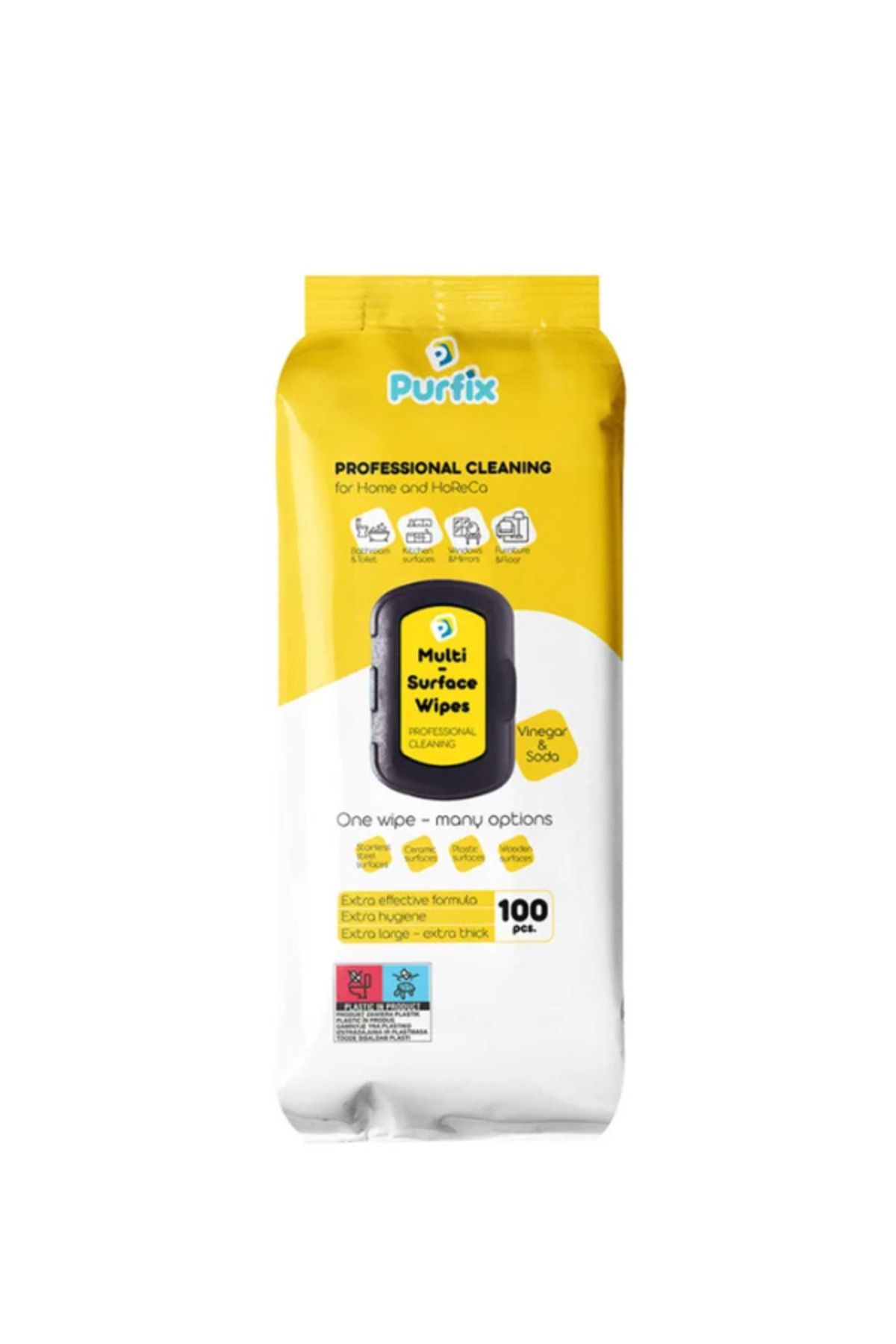 PURFLEX-PURFIX wet wipes for surfaces with vinegar and bicarbonate, universal, 100 pcs 1