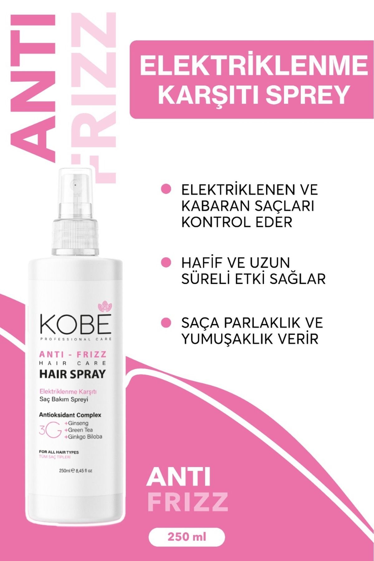KOBE Anti-Frizz Saç Şekillendirici Sprey 250 ml