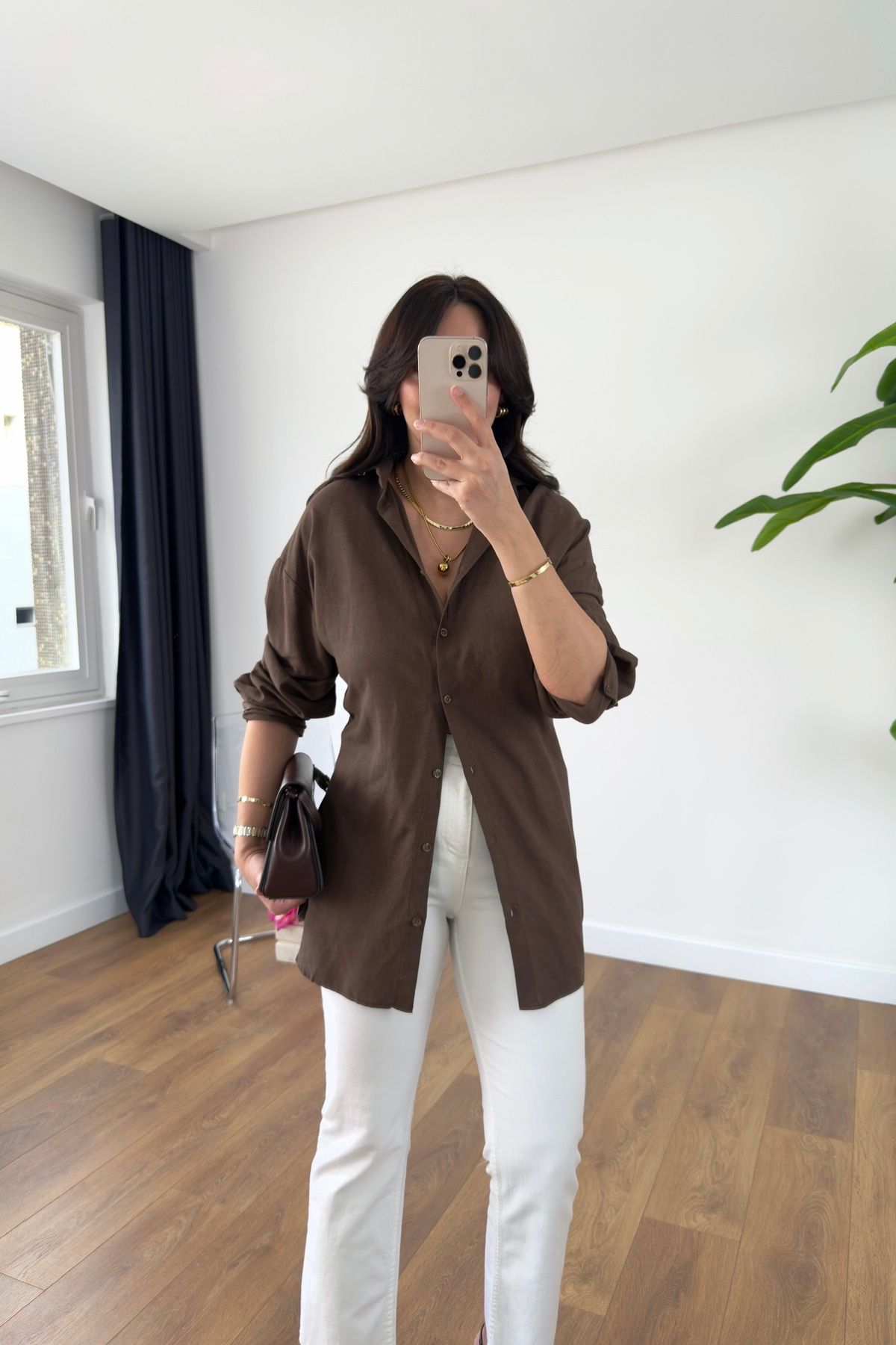 BİRCANÇİL MD Kai Acı Kahve Beli Bağlamalı Gömlek