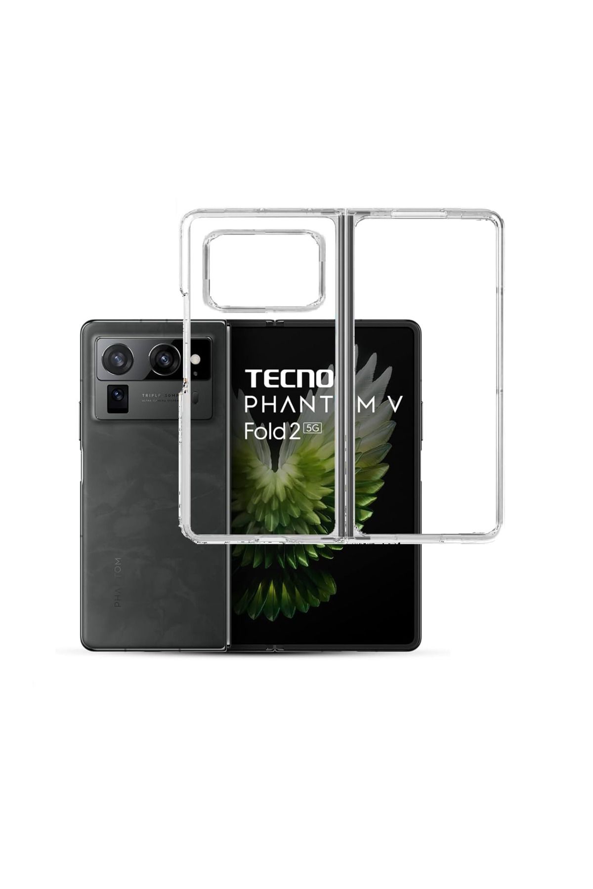 Microcase Tecno Phantom V Fold2 ile Uyumlu Sert Kristal Kapaklı Kılıf Şeffaf- AL3157