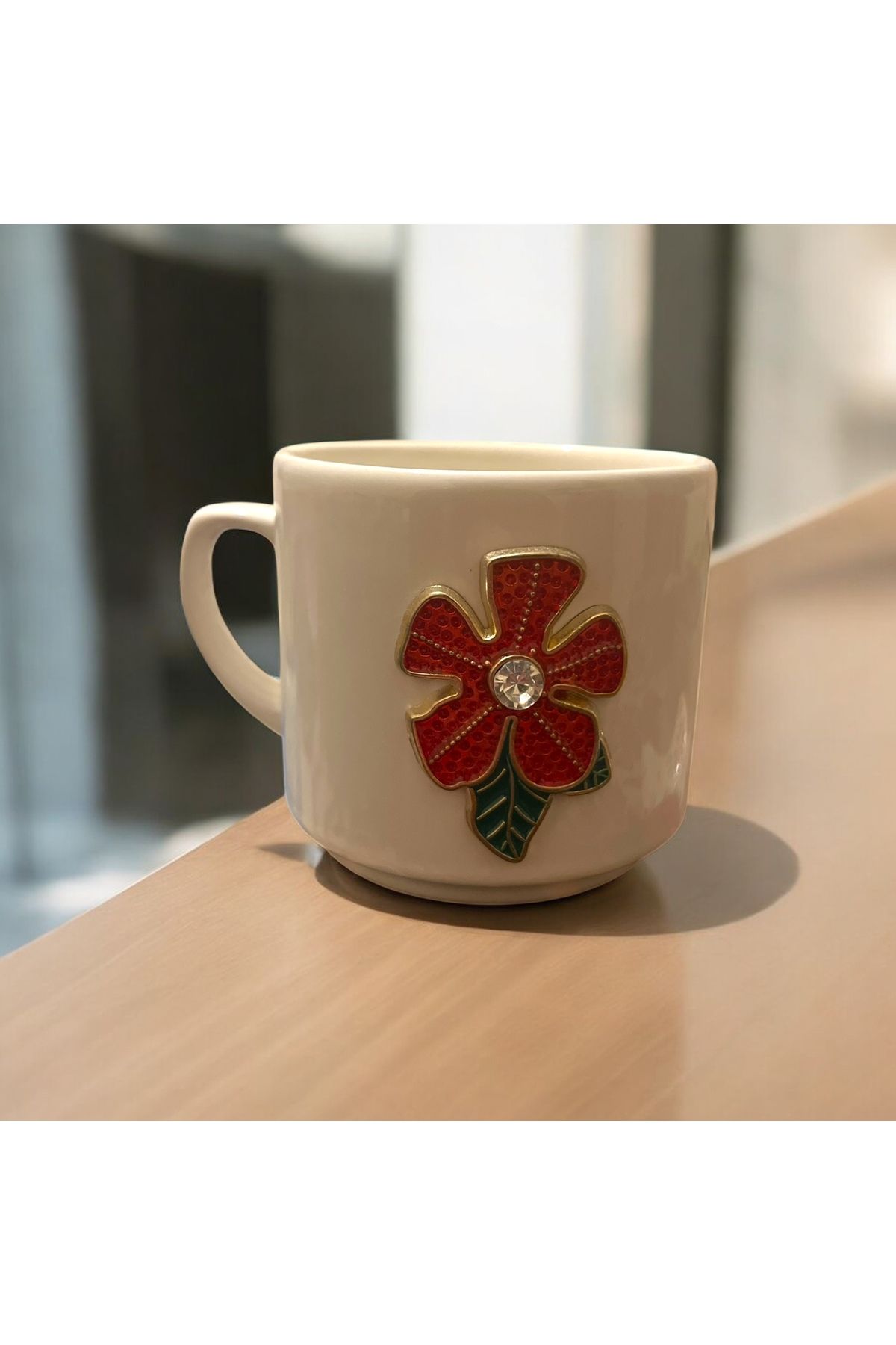 Giftorium Group Taşlı Yonca Motifli Kupa Bardak Mug 200 Ml
