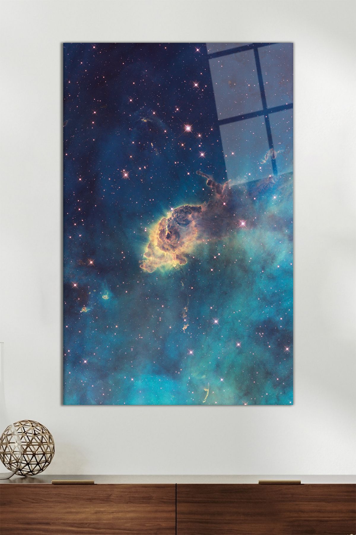 Vosevu Mavi Yeşil Nebula Uzay Dikey Cam Tablo, Modern Ev Dekoru, Hediyelik Duvar Dekorasyonu, Kırılmaz Cam