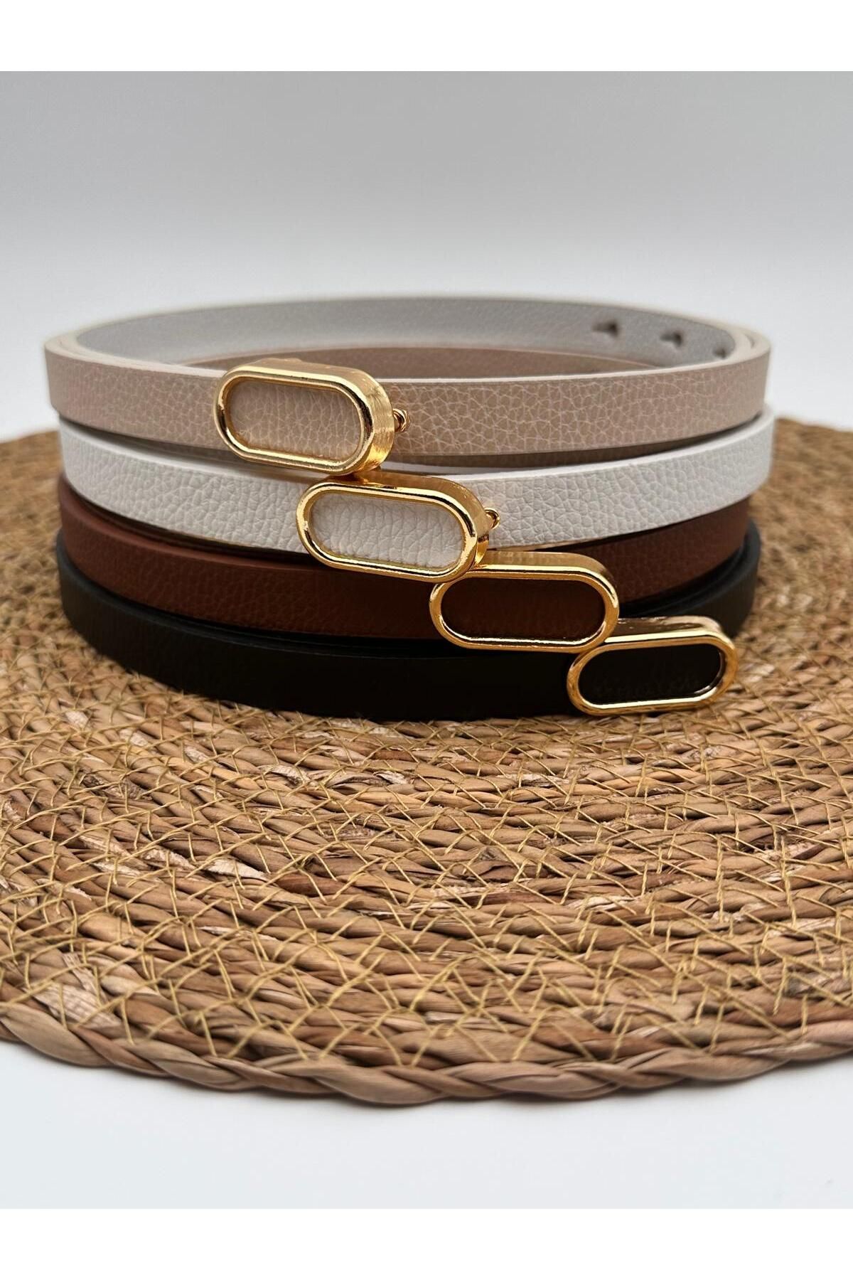 Desre Moda 4'lü Oval Gold Tokalı İnce Kadın Kemeri,Gömlek Kemeri,Ceket Kemeri,Pantalon Kemeri