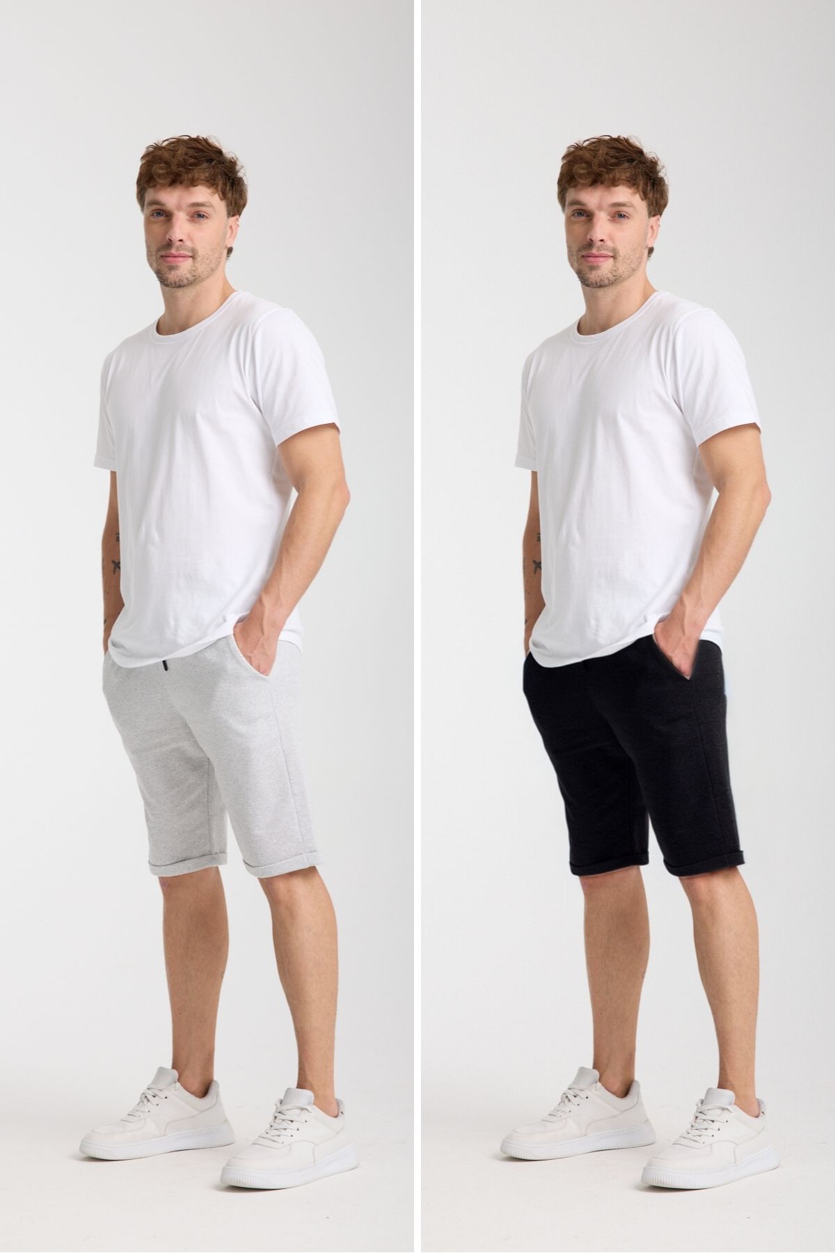 VERSCOVE Erkek duble paça 2 li avantaj set yan cepli belden bağcıklı basic penye şort
