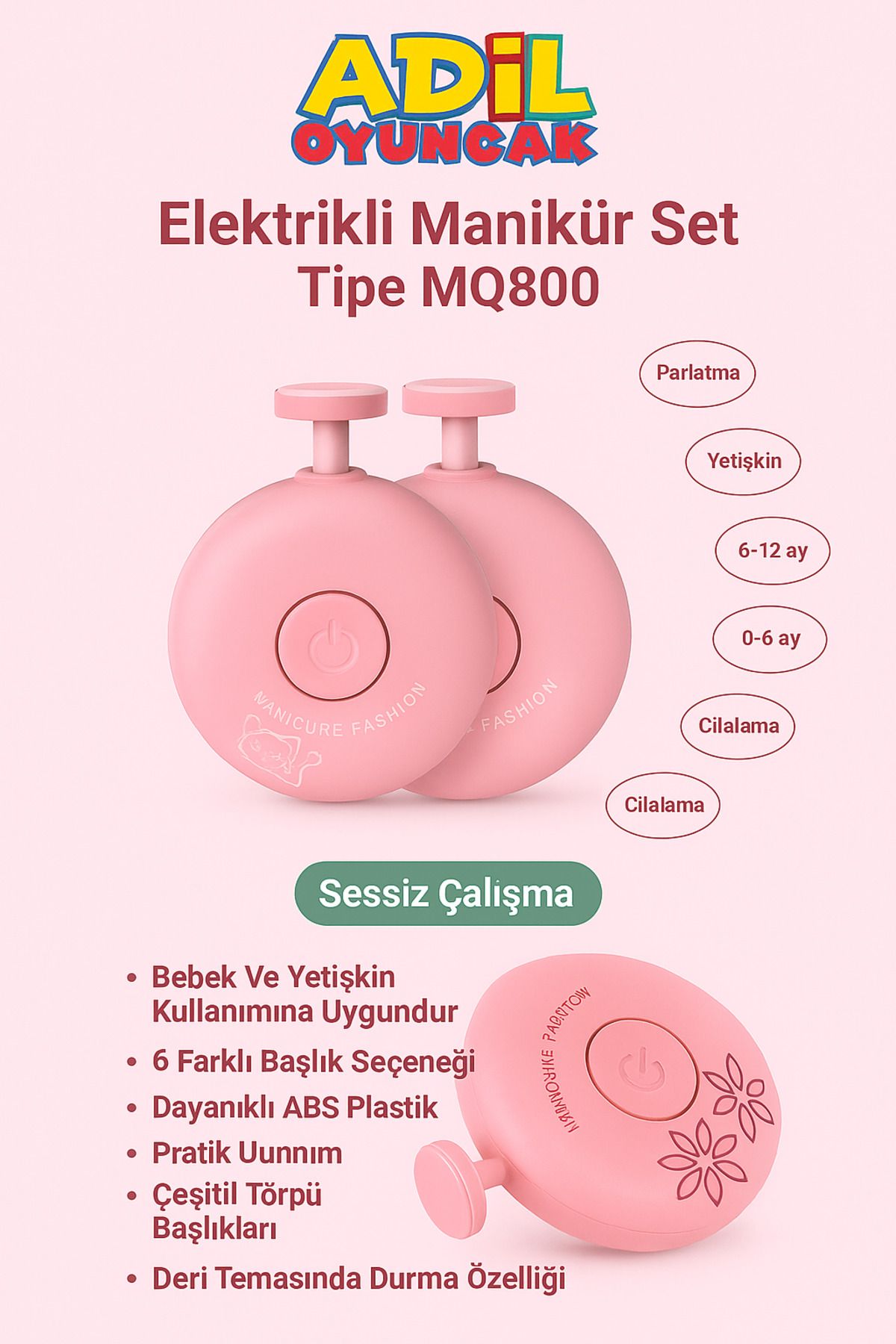 potasyum pembe 6 başlıklı kız bebek bakım törpüsü çoçuk tırnak ürünü