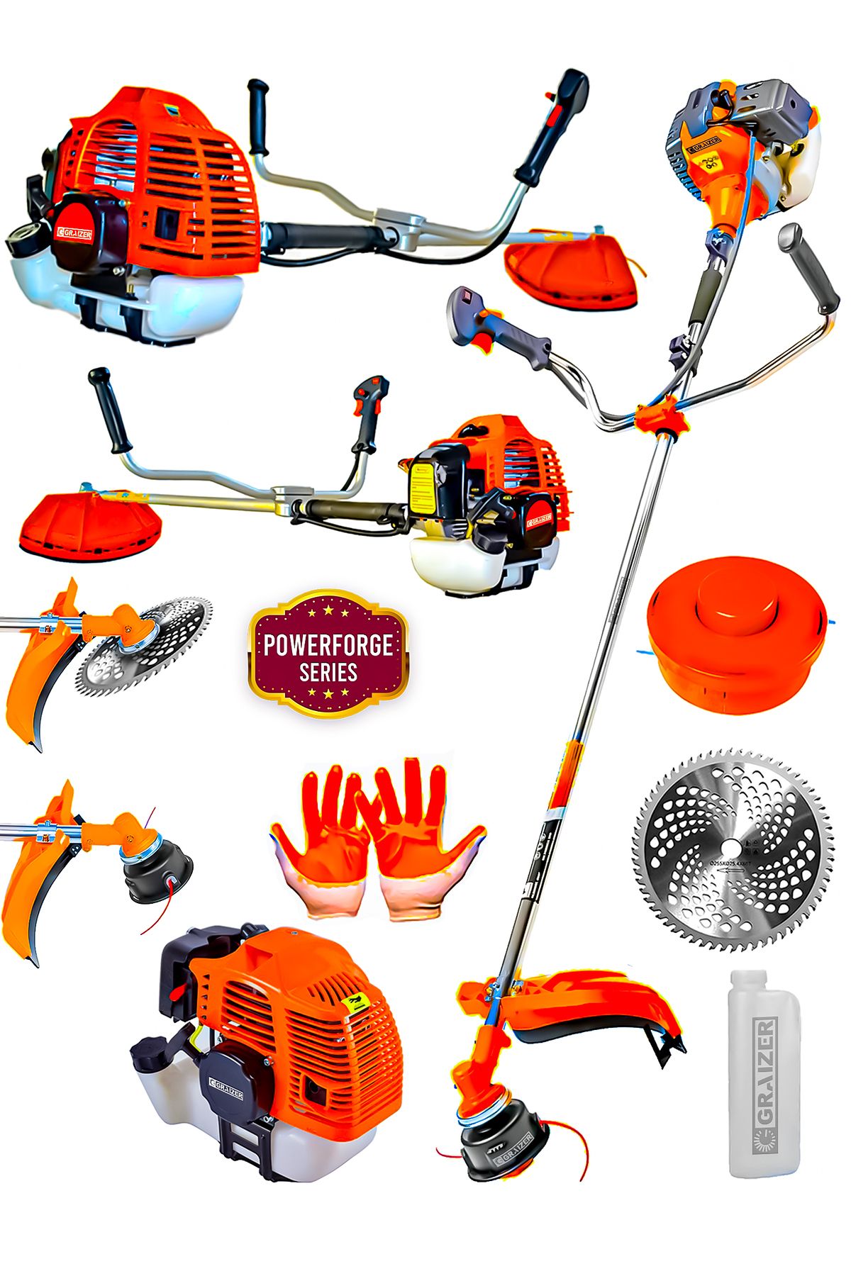 Graizer Powerforge 58 Cc 11000 Rpm Yan Tipi Benzinli Ot Çalı Çim Biçme Tırpanı-Turuncu