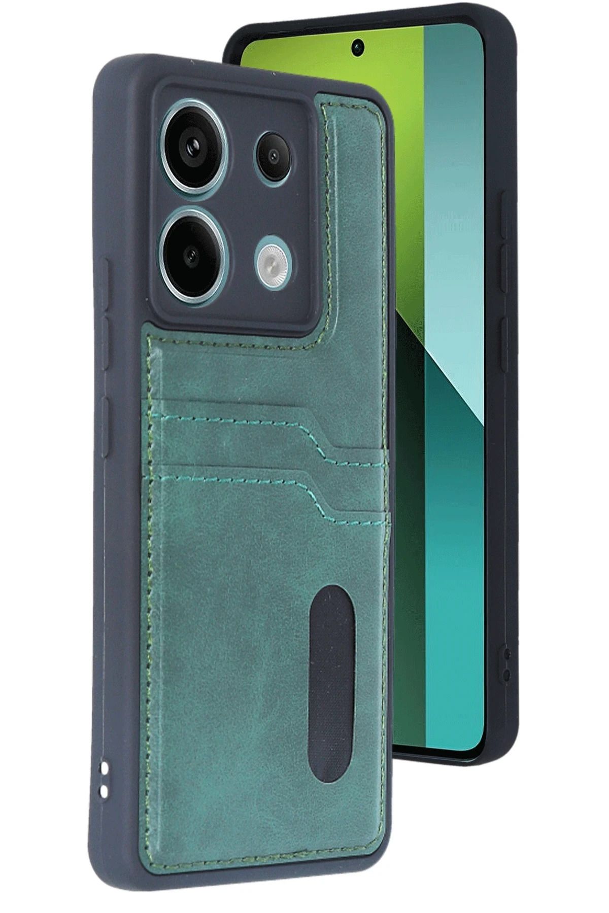 NewFace Xiaomi Redmi Note 13 Pro 5G Kılıf Sara Kartvizitli Deri Kılıf - Koyu Yeşil MRAYD