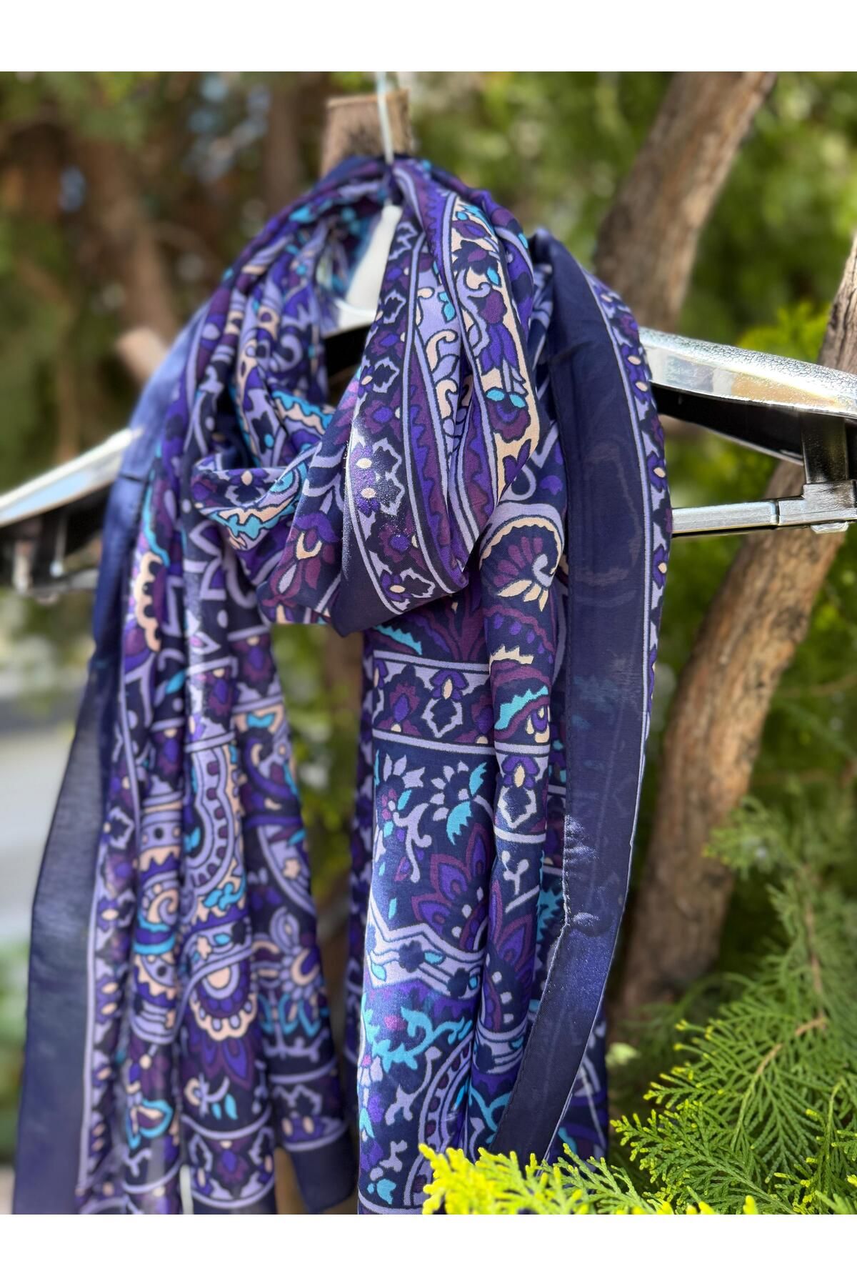 Axesoire 15315 Etro Desenli Lacivert Pamuklu Şal