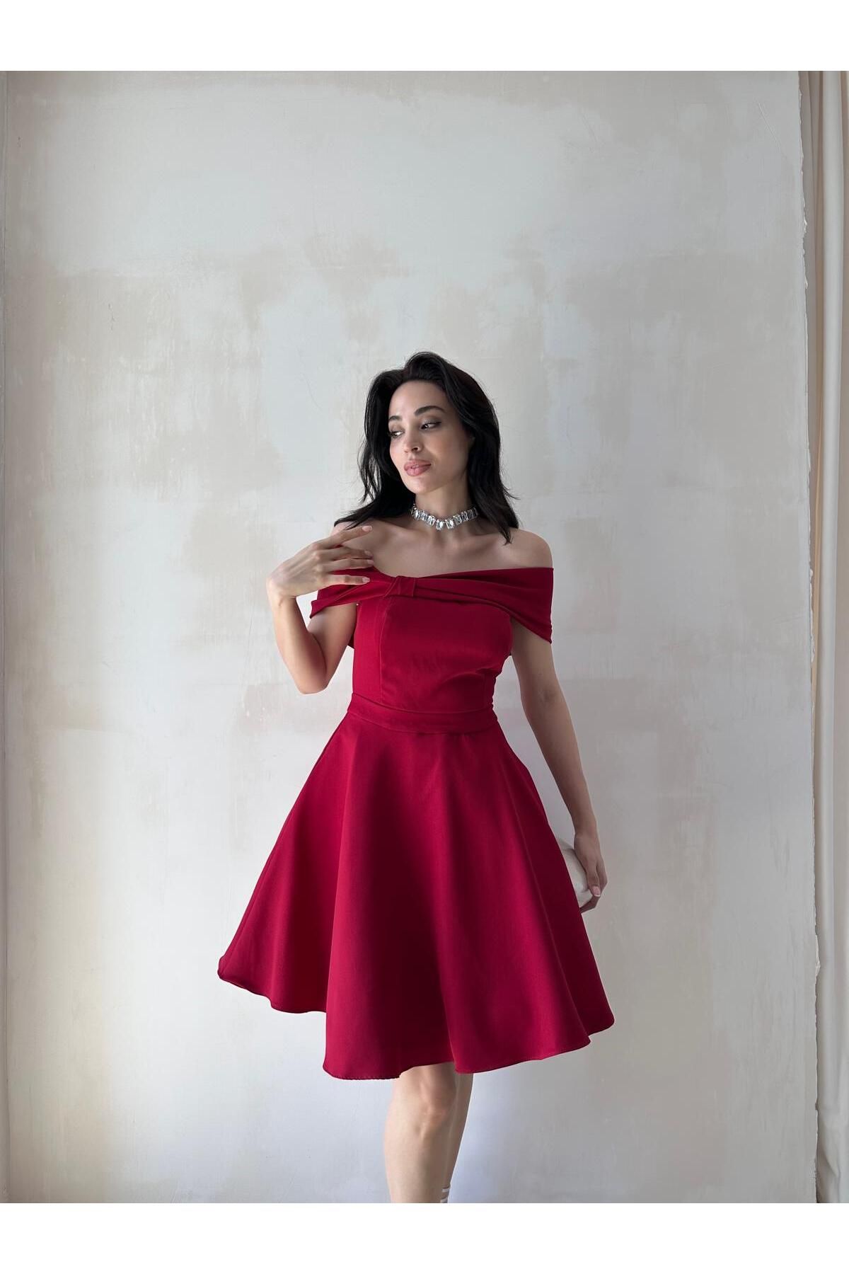 Mooi Butik MORENO Mini Elbise 5032 - Bordo
