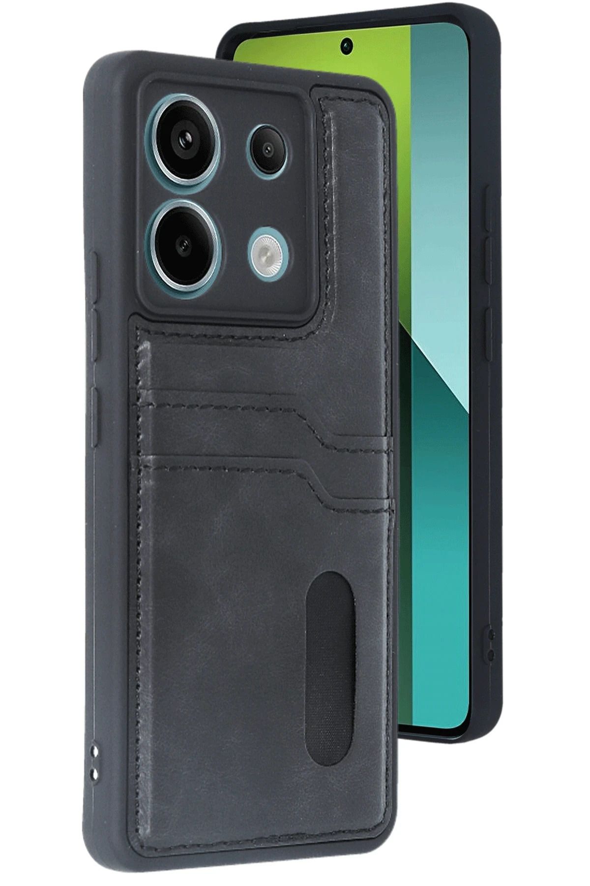 NewFace Xiaomi Redmi Note 13 Pro 5G Kılıf Sara Kartvizitli Deri Kılıf - Siyah MRAYD