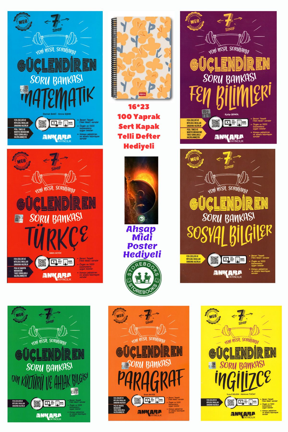 Ankara Yayıncılık 7. Sınıf Güçlendiren Tüm Dersler Soru Bankası Seti+Defter ve Ahşap Poster Hediyeli