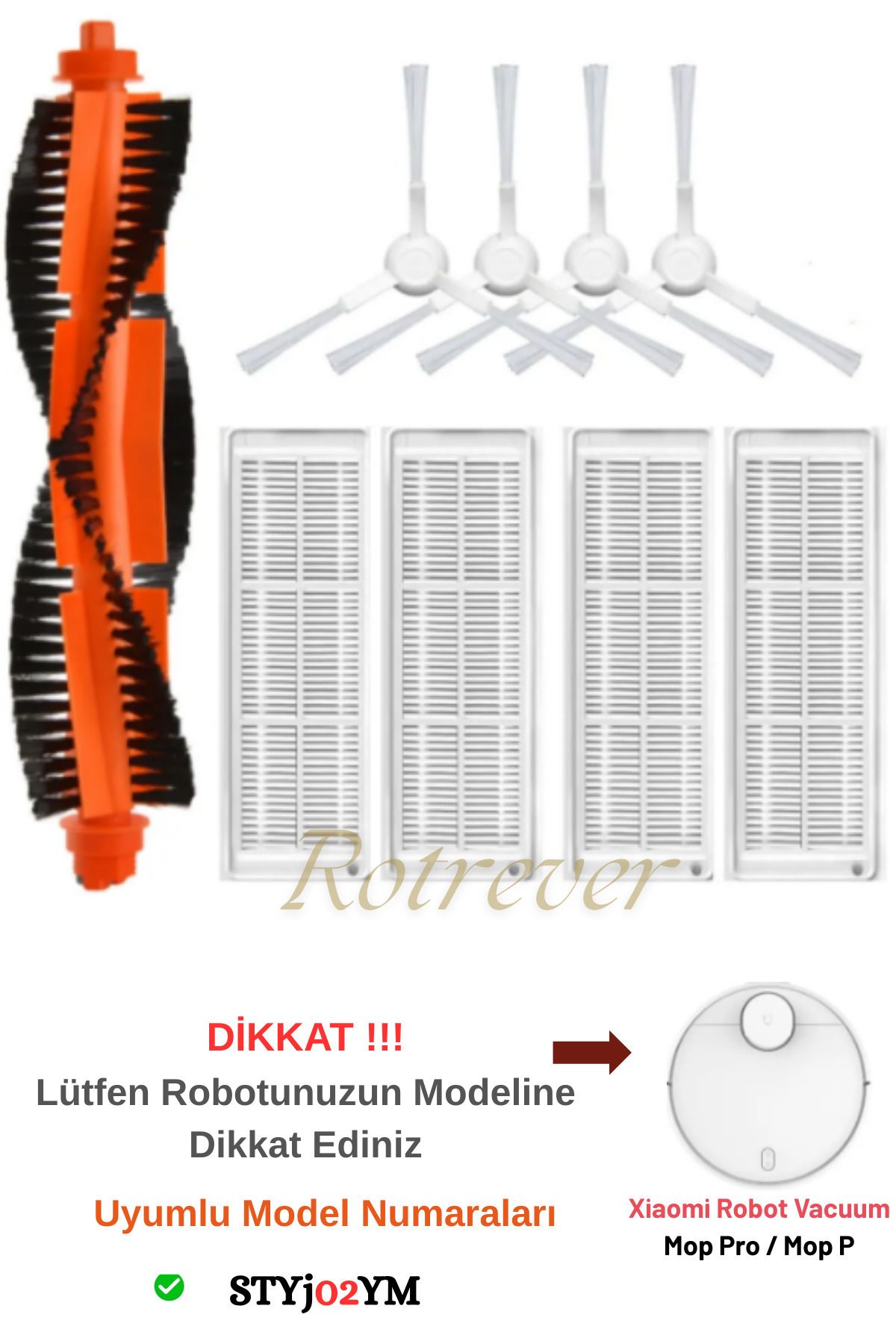 RotRever Xiaomi Robot Vacuum Mop Pro-Vacuum Mop P Model Numarası Stytj02ym Uyumlu Filtre,Fırça Seti