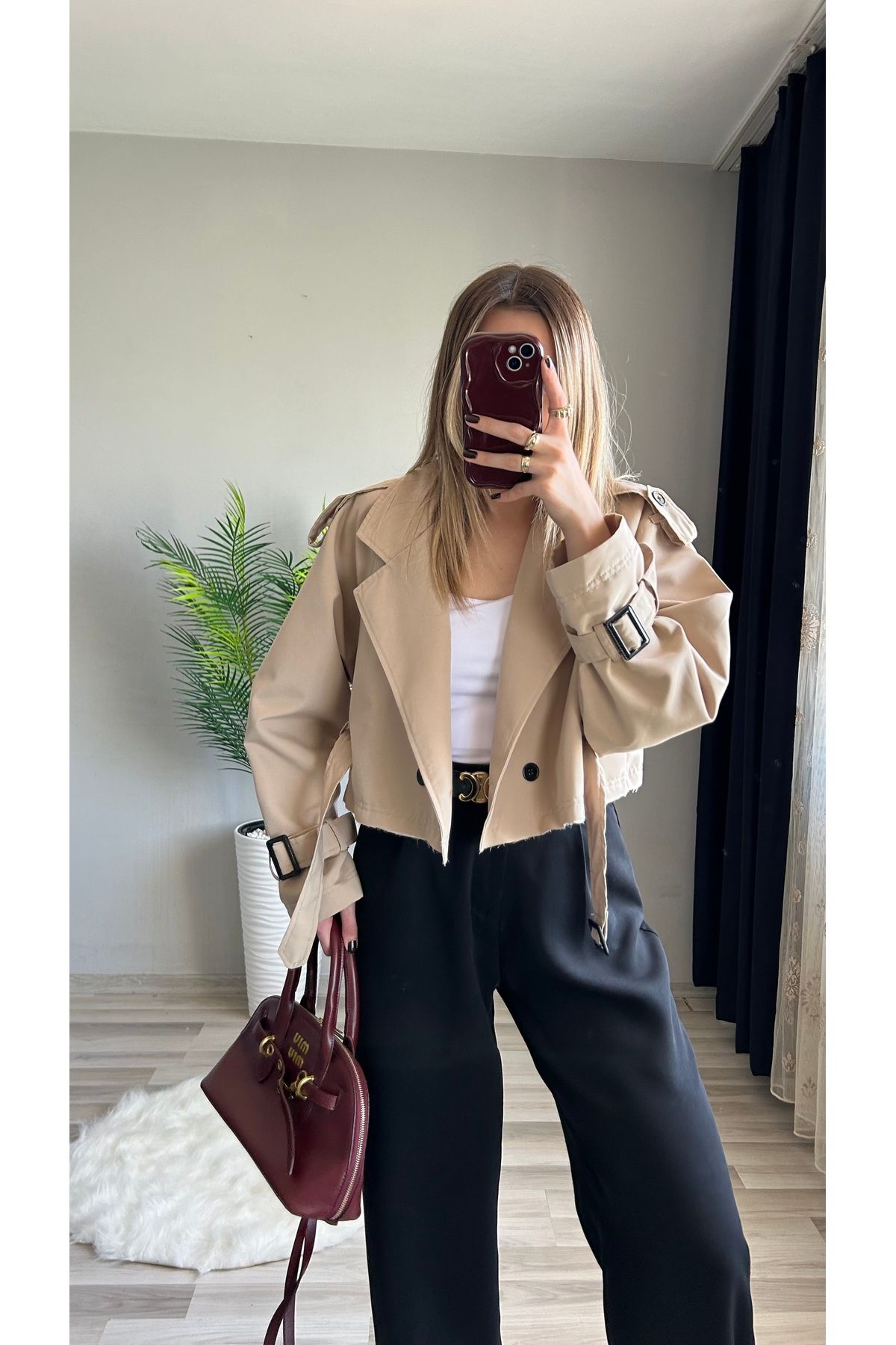 ensbutik Kısa Crop Trenç Ceket