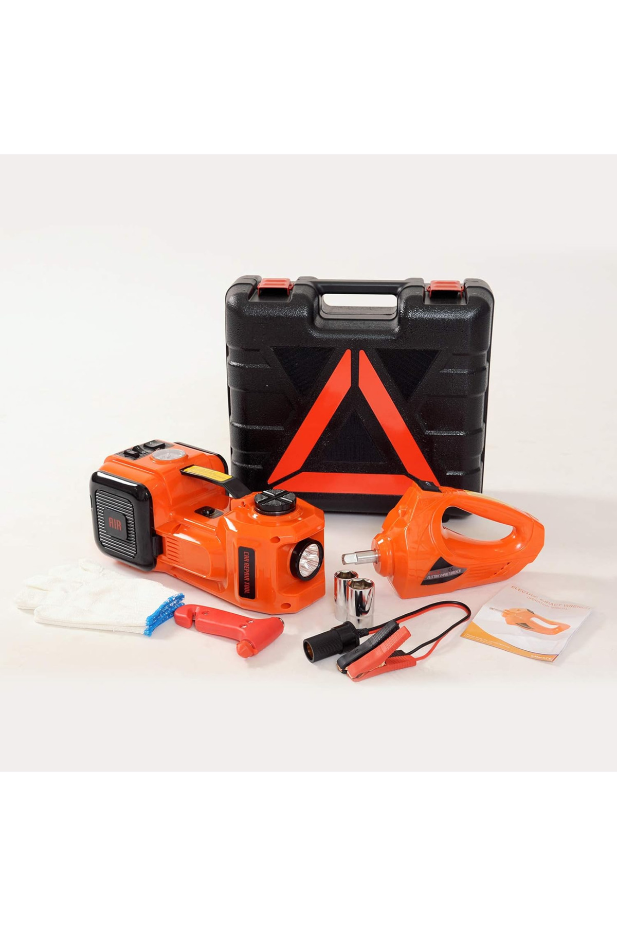 رافعة سيارة سعة 5 أطنان مع ضاغط هواء مدمج، مفتاح ربط كهربائي، أدوات سيارة مزودة بإضاءة LED، آمنة