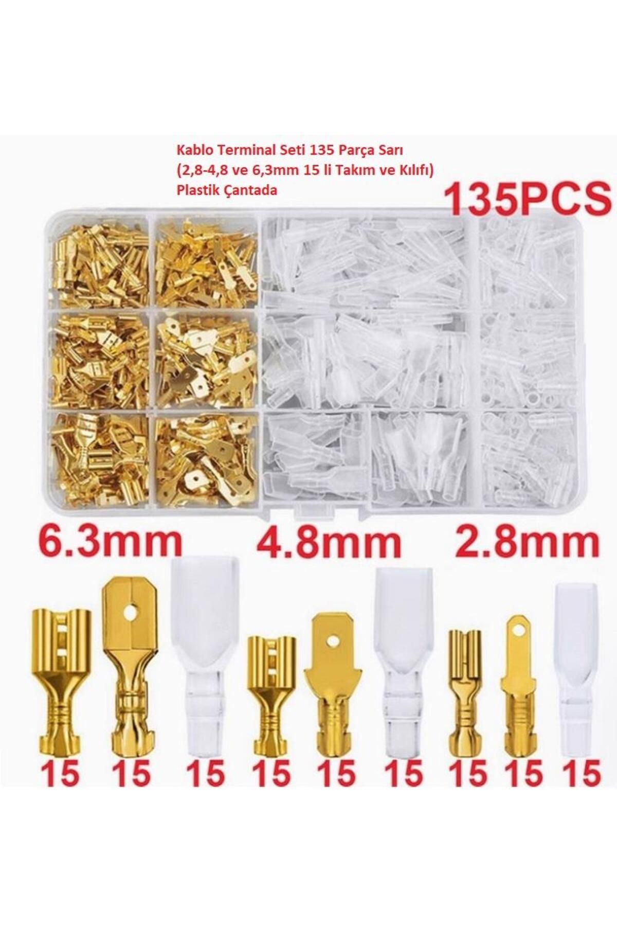 Hatfon Elektronik Kablo Terminal Seti 135 Parça Sarı (2,8-4,8 ve 6,3mm 15 li Takım ve Kılıfı) Plastik Çantada