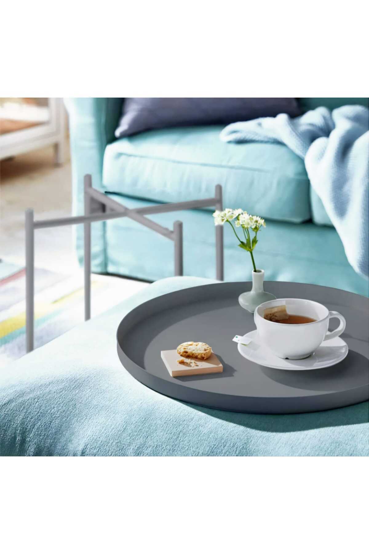 طاولة جانبية دائرية مقاومة للصدأ والماء، لون رمادي طاولة بجانب السرير لغرفة المعيشة وغرفة النوم