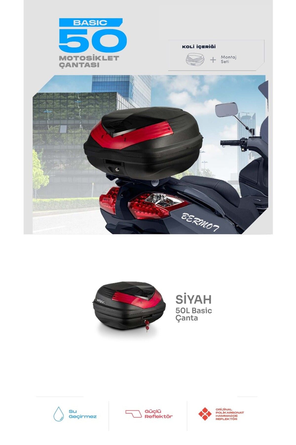 WOGEN BERMOT WOGEN KUBA TOURİNG TK03 50 LİTRE MOTOSİKLET ARKA ÇANTA BASİC SİYAH