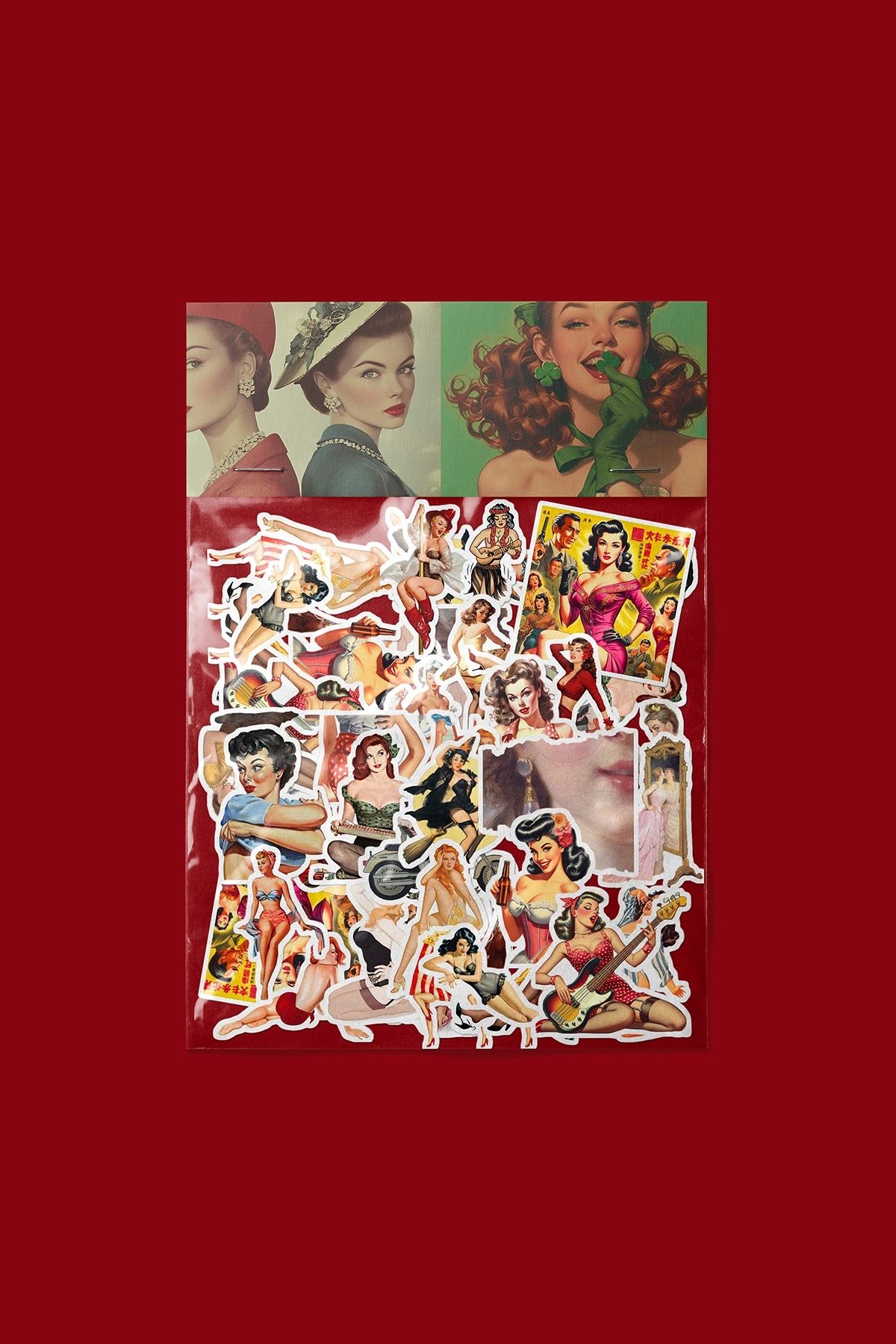 dadi ramba Vintage Woman Sticker paketi -Bullet Journal - Ajanda -Laptop Etiket Çıkartma